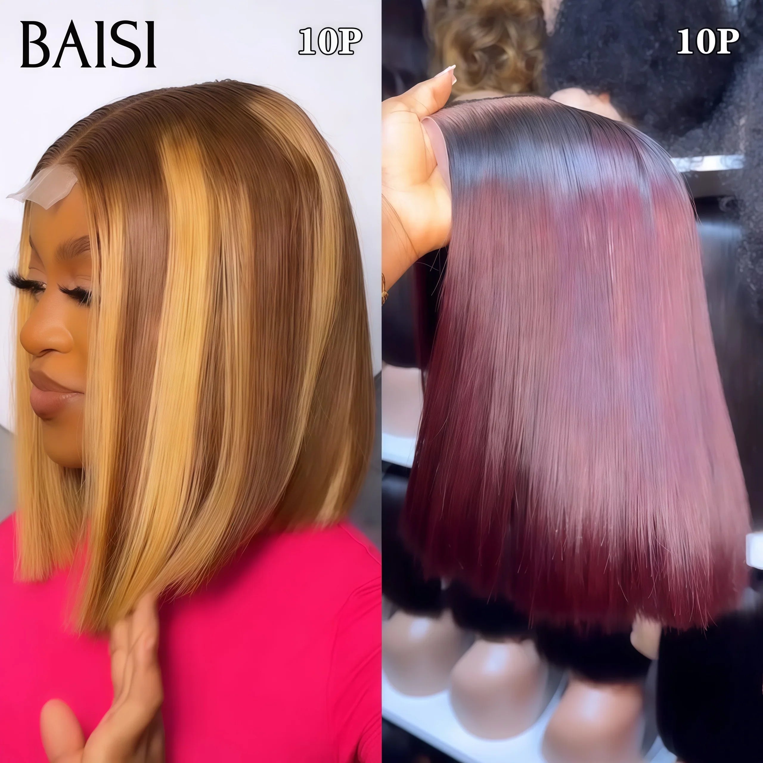 BAISI Lot de 2 perruques PROMOTION Vietnamiennes 150€ 2X6 lace lisse bob 10 pouces 250% Densité Mixte ou 99J# en 100% vrais cheveux humains BS65