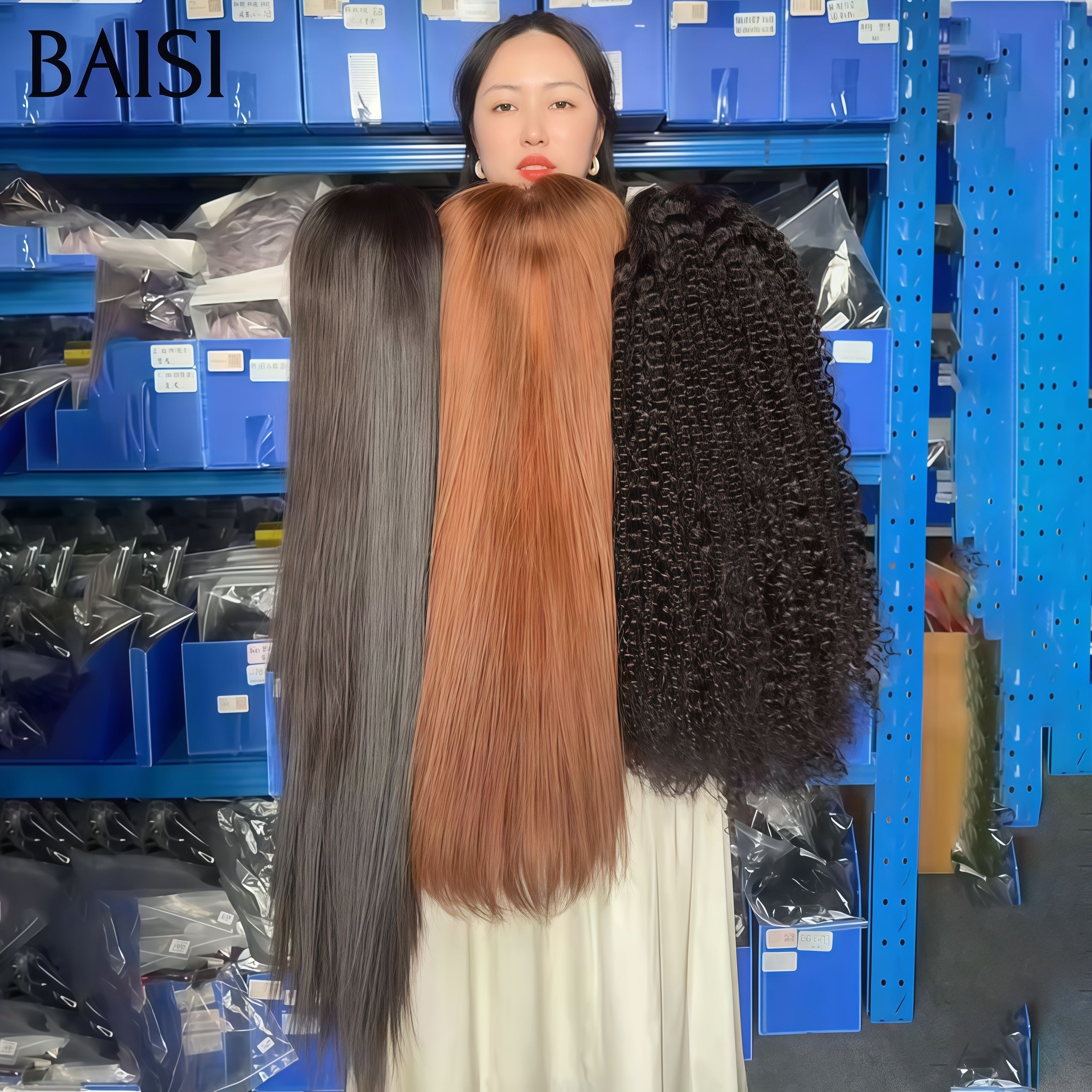 BAISI pour revendre 3 perruques 259€ 13x4 lace frontal Lisse 22 pouces NOIR et Marron 20 Pouces et curly wave 20 pouces en 100% vrais cheveux humains