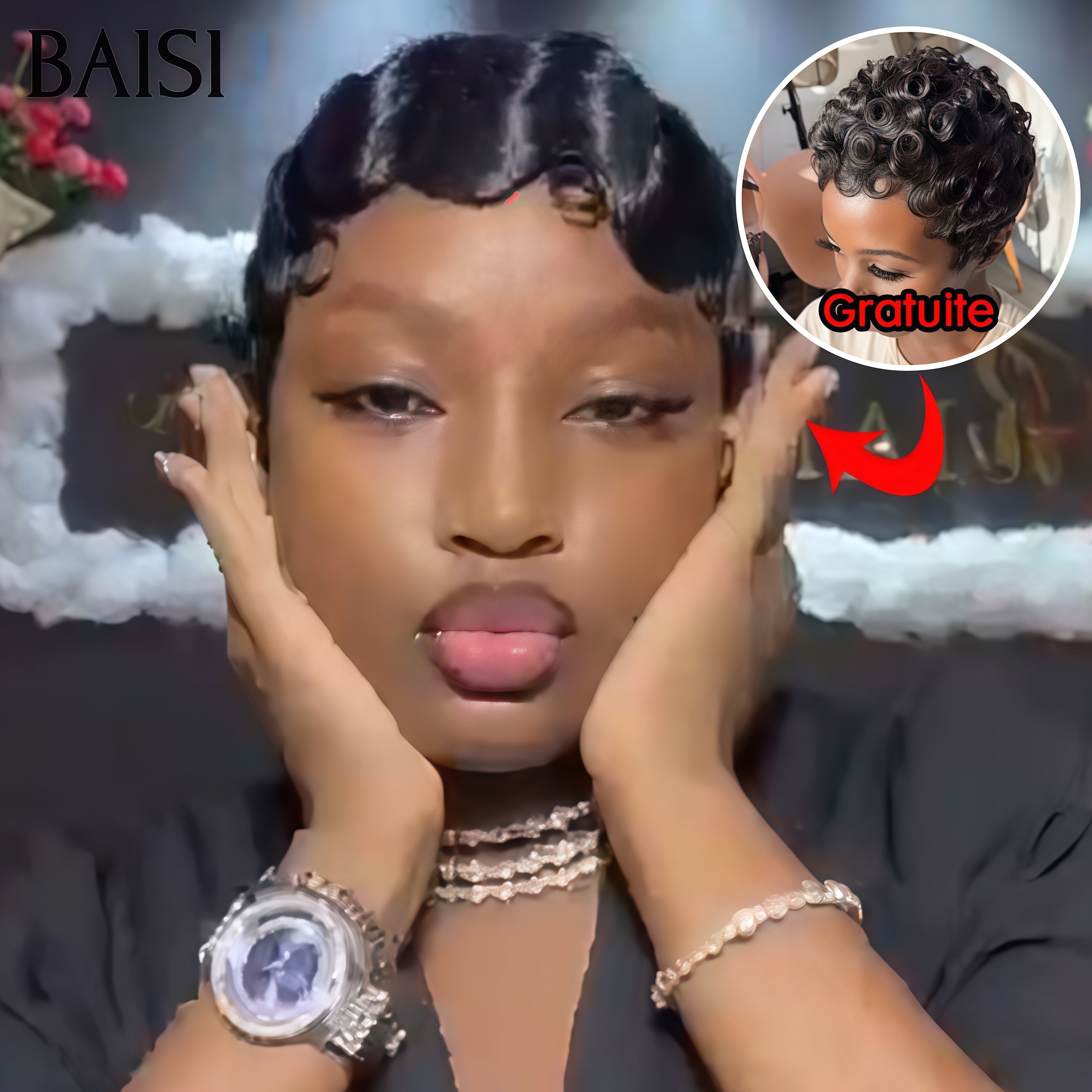BAISI 1 Acquistato + 1 Gratis = 50€ Realizzato a macchina pixie water wave e finger wave oppure 1 Acquistato + 1 Gratis = 338€ in 100% capelli umani veri (non serve codice)