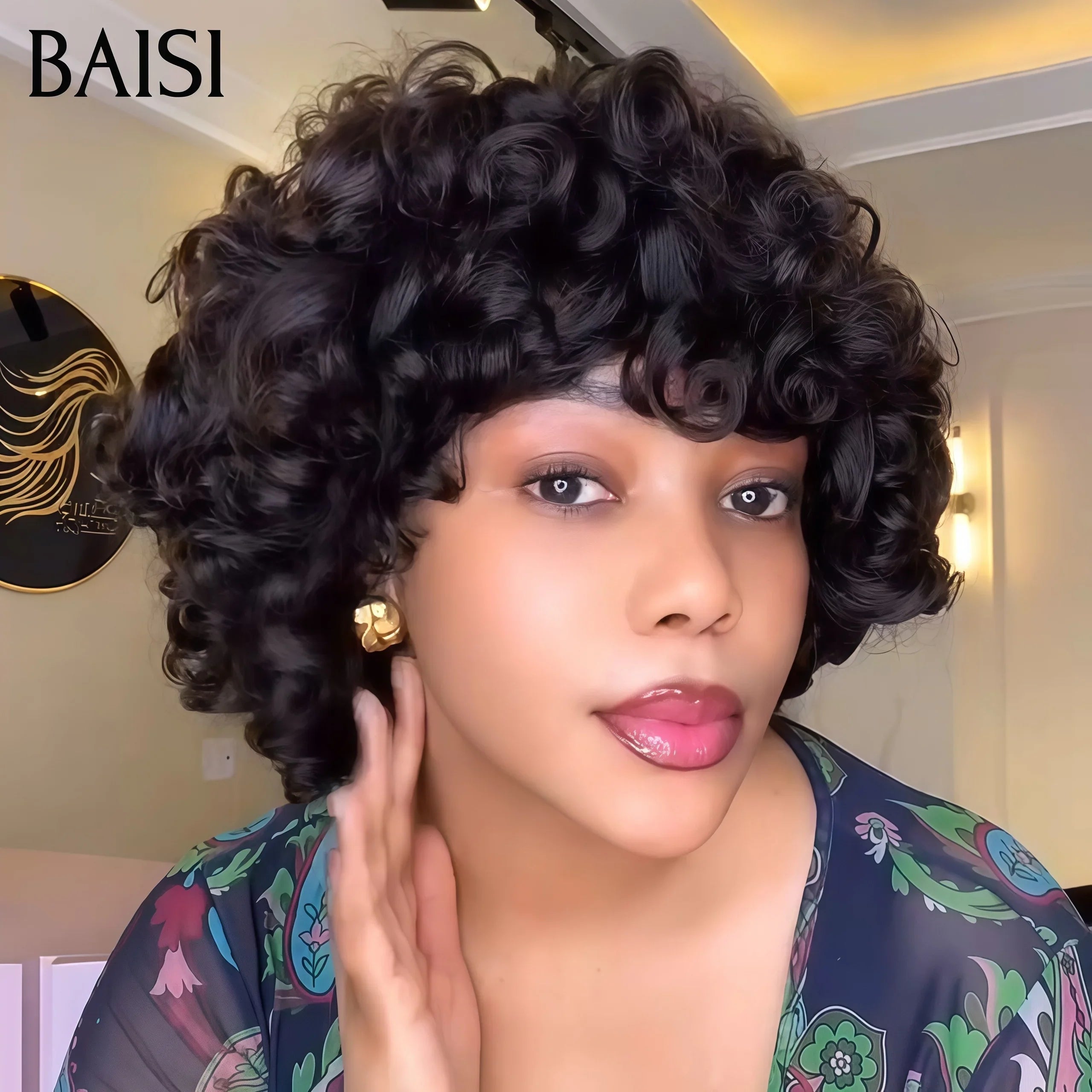 BAISI Perruques egg Wave avec Frange 10 pouces 79€sans colle sans Colle Fabriqué à la Machine en 100% Cheveux Humains