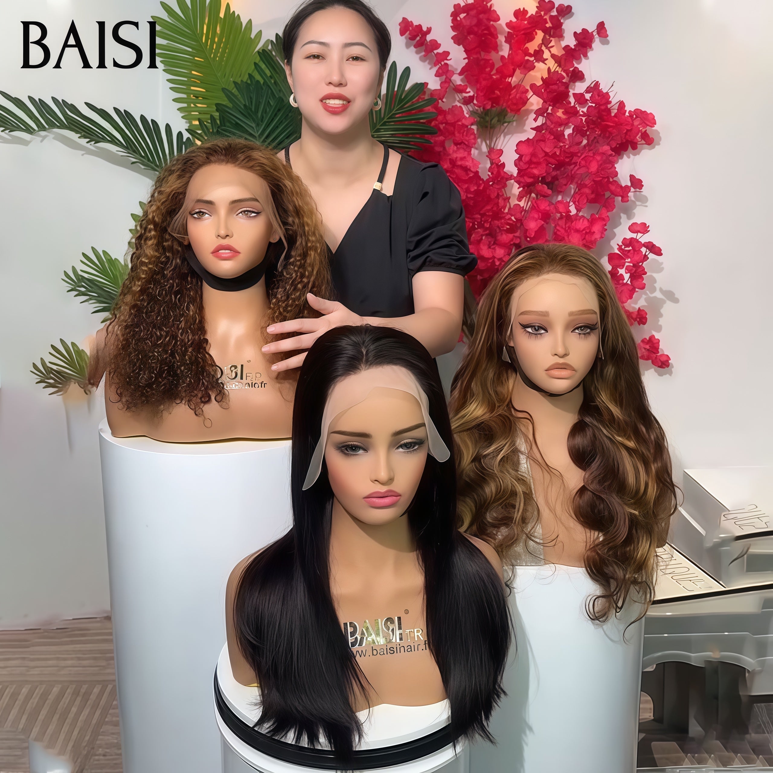 BAISI PROMOTION 230€ 3 perruques Vente en gros 13X4 lace frontal 18 Pouces curly wave mixte et Body wave Mixte et 4x4 lace Lisse NOIR 100% vrais cheveux humains