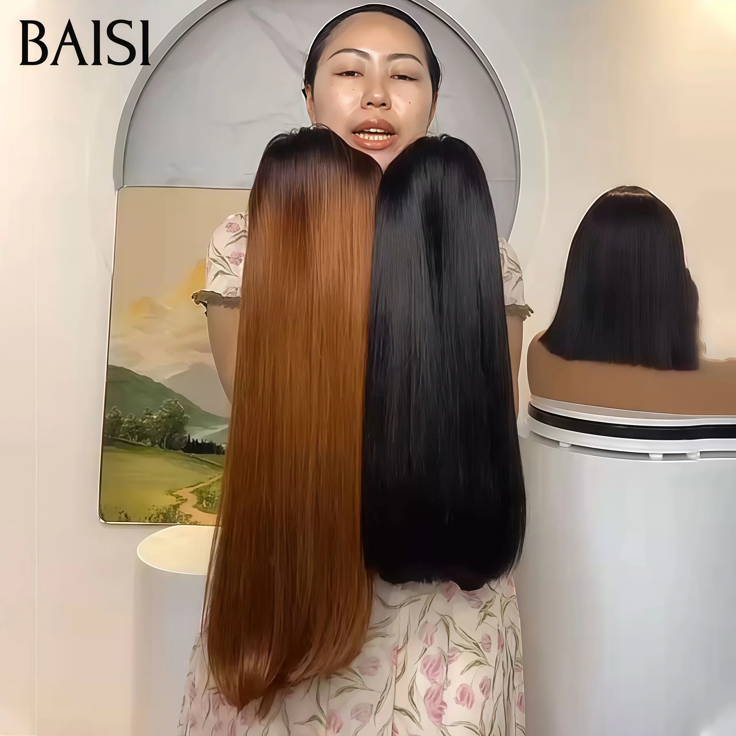 BAISI 2 Perruques pour revendre 250€ Vietnamiennes hair 2x6 Lisse 14 pouces en couleur NOIR et 16 Pouces 1B30# 250% densité en 100% vrais cheveux humains