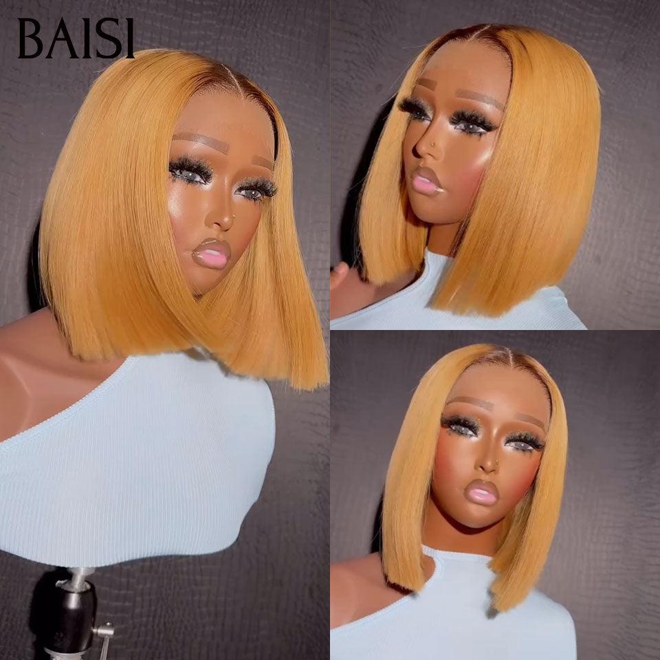 BAISI Perruques SDD BONE STRAIGHT Lisse BOB 2X6 lace de luxe en couleur miel 1BT27# en 100% vrais cheveux humains