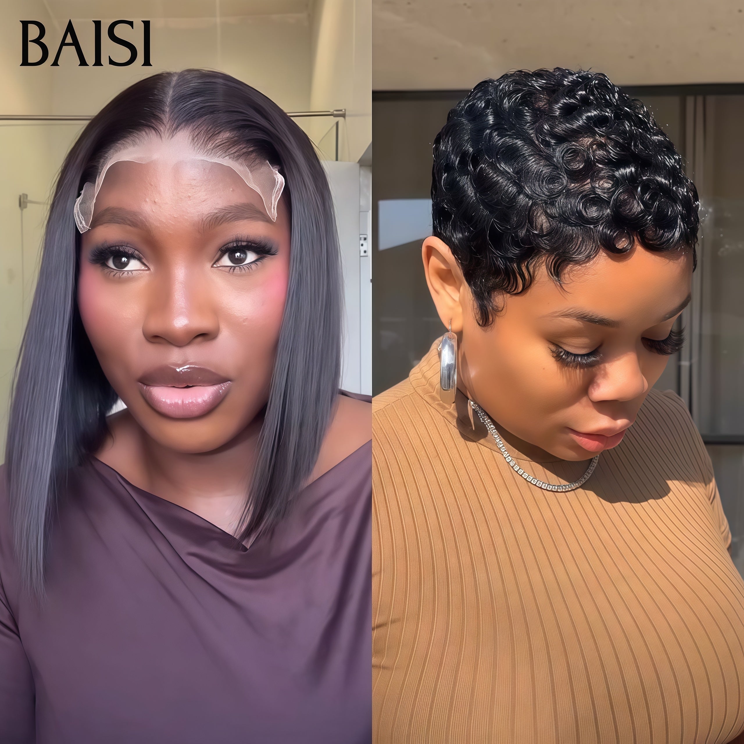 BAISI Achetez 1 + 1 Gratuite = 89€ 4x4 lace closure Lisse 8 Pouces et pixie finger wave en 100% vrais cheveux humains