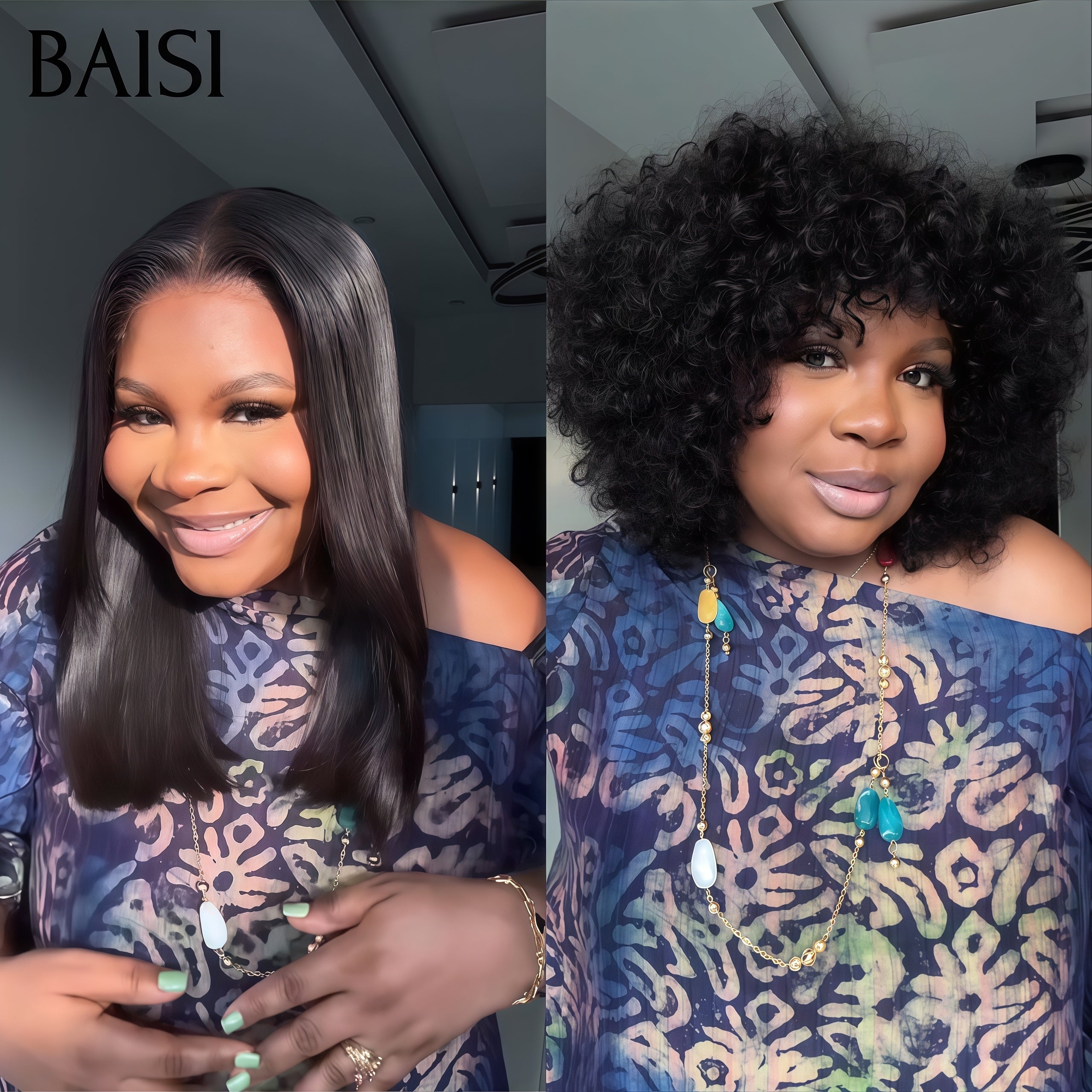 BAISI flash sale Buy 1 Get 1 Free = 159€ Glue-free, Easy to Wear 12 inches and 4x4 smooth lace 16 inches, 100% Real Human Hair
