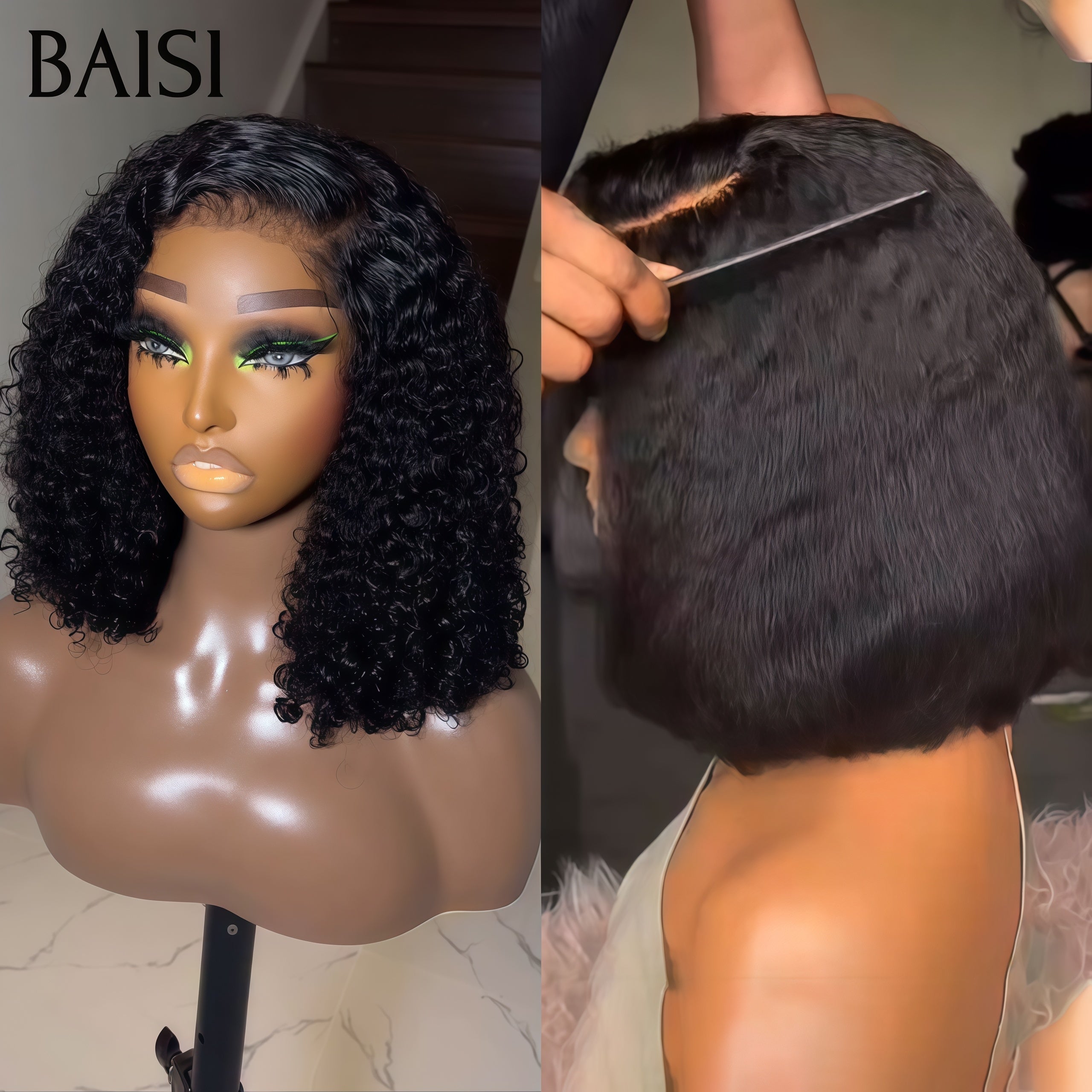 BAISI vendita lampo 2 parrucche 139 euro 13x4 lace frontal curly wave e kinky straight in 100% capelli umani veri