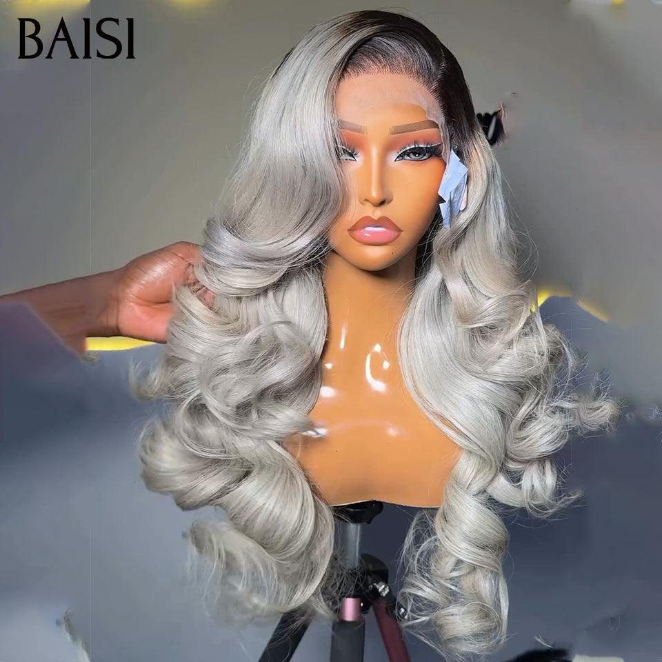 BAISI Collection Pepe e Sale 13X4 Frontal Parrucca Body Wave grigio chiaro misto violetto In 100% Capelli Umani Veri