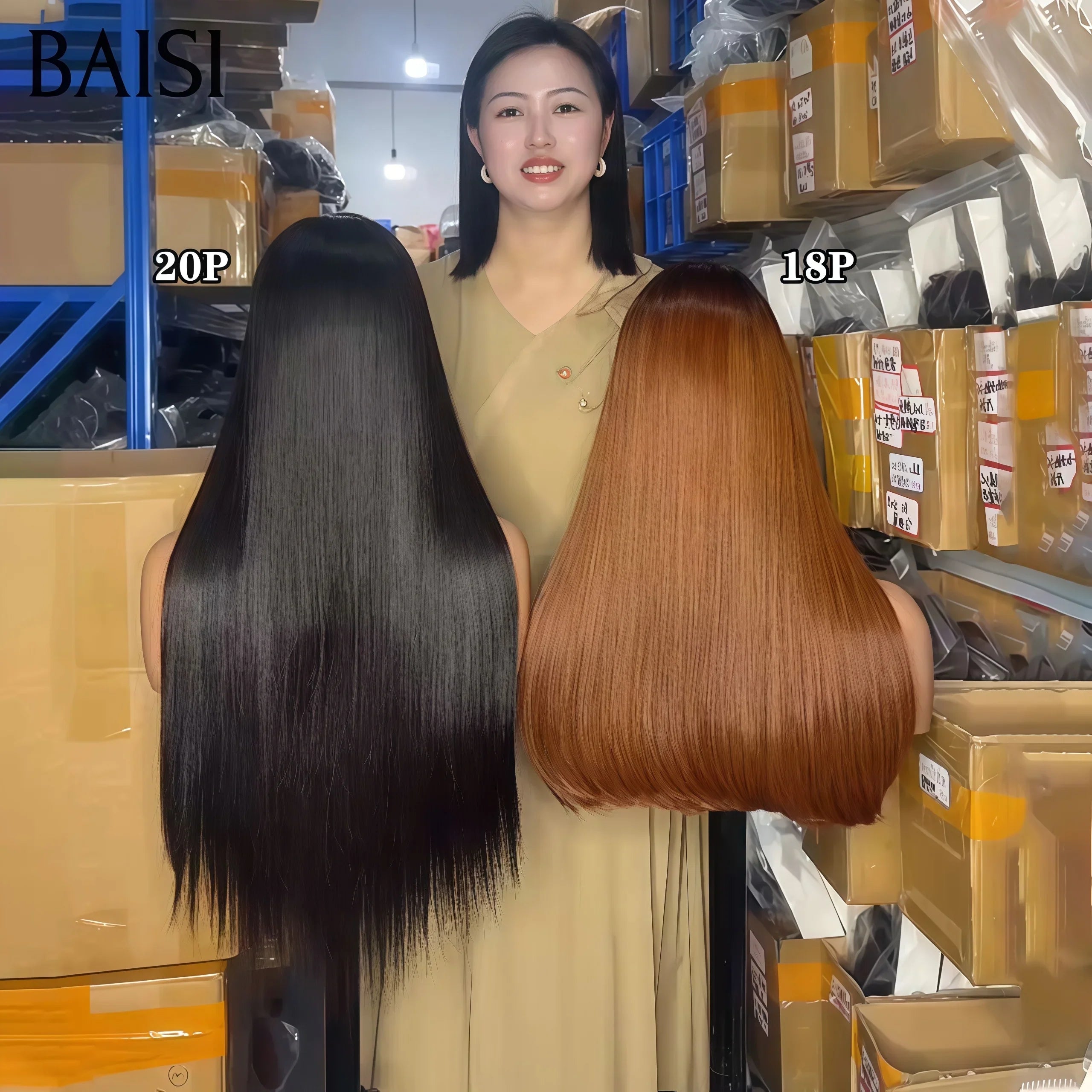 BAISI 2 Perruques pour revendre 300€ Vietnamiennes hair 2x6 Lisse 20 pouces couleur NOIR ou 18 Pouces 1B30# 250% densité en 100% vrais cheveux humains