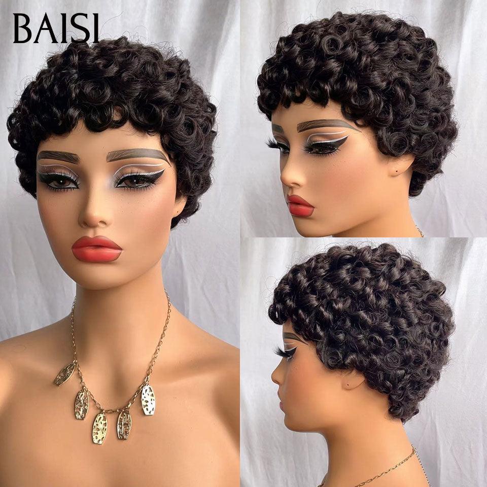 BAISI Perruques Chioma 2 Perruques 89€ pixie finger wave sans colle en Couleur 1B ou meil en 100% cheveux humains