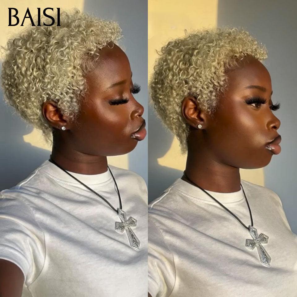 BAISI 13X4 Frontale Perruque Pixie petite coupe NOIR 6 pouces 79€ ou 1 pixie Blonde Curly 108€ En 100% Cheveux Humains