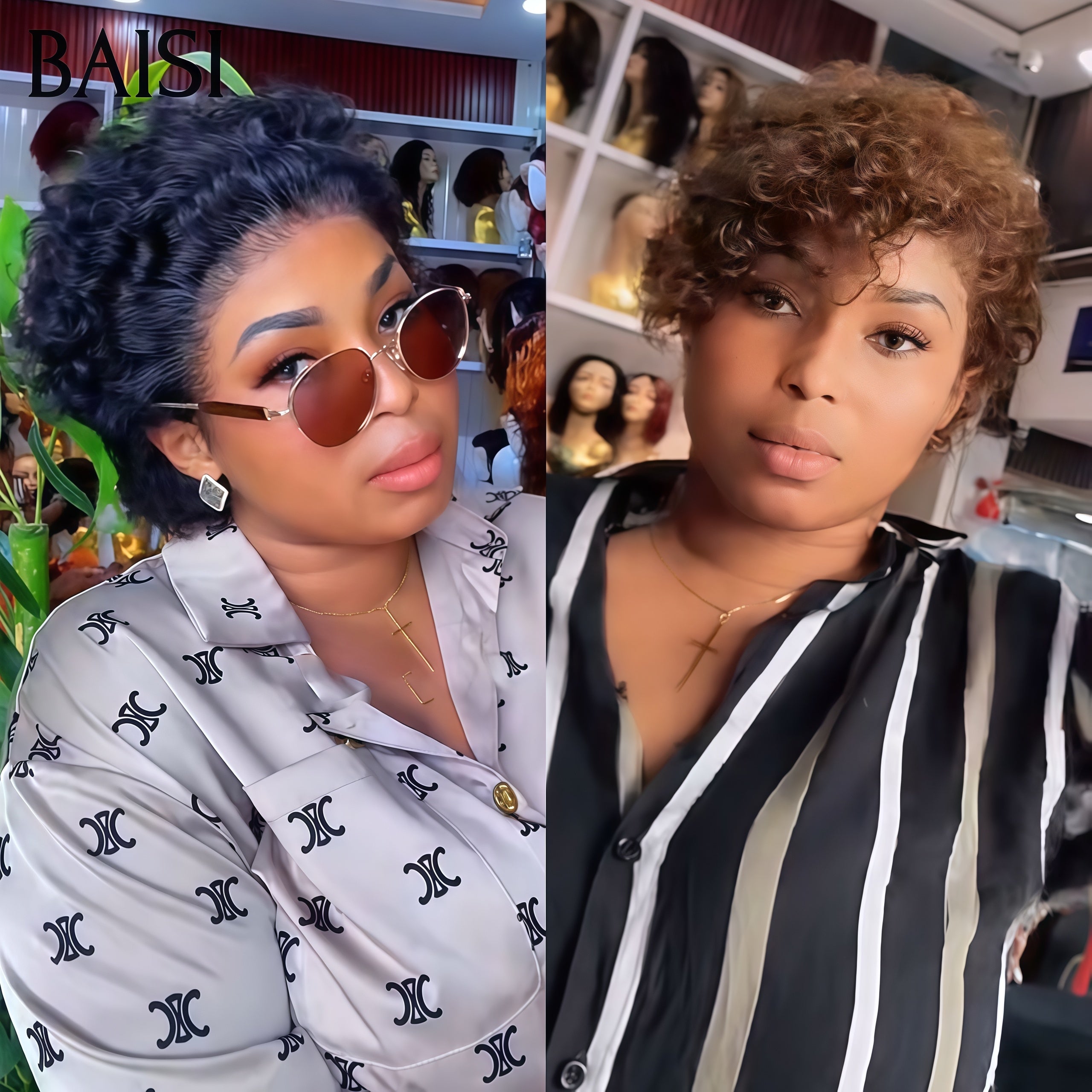 BAISI 2 perruques 78€ PROMO lace frontal pixie curl wave en couleur NOIR et Marron en 100% vrais cheveux humains
