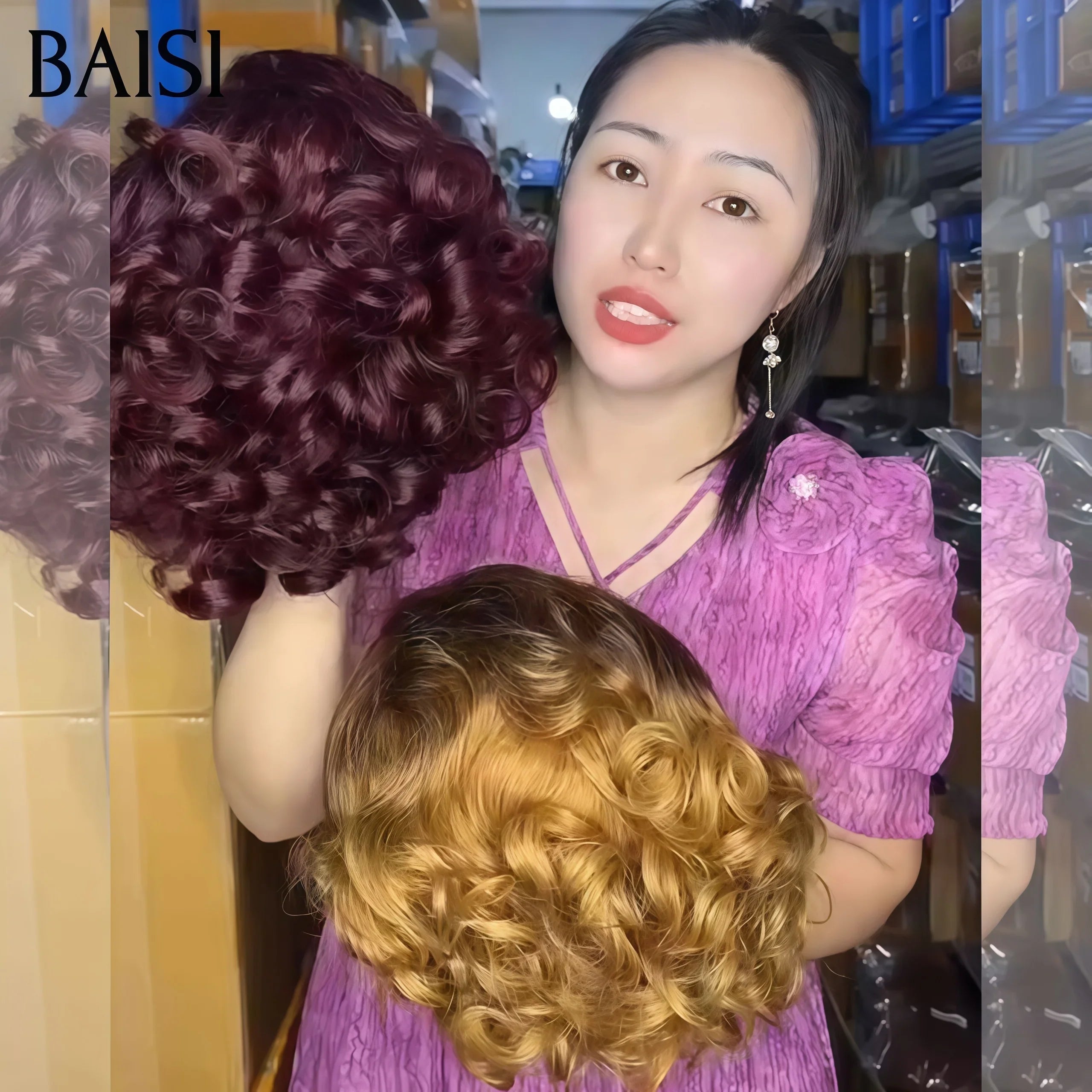 BAISI 2 pixie 13X4 lace frontal bouclé wave Bordeaux et Miel ou Achetez 2 + 2 Gratuite = 408€ en 100% vrais cheveux humains