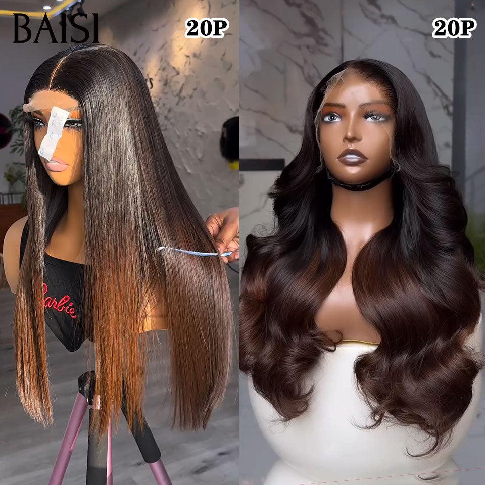 BAISI 2 Perruques pour revendre 388€ 2X6 lisse de luxe 1BT4# 20 pouces ou 13X4 lace body wave 1BT4# 20 Pouces 200% densité en 100% vrais cheveux humains BS60