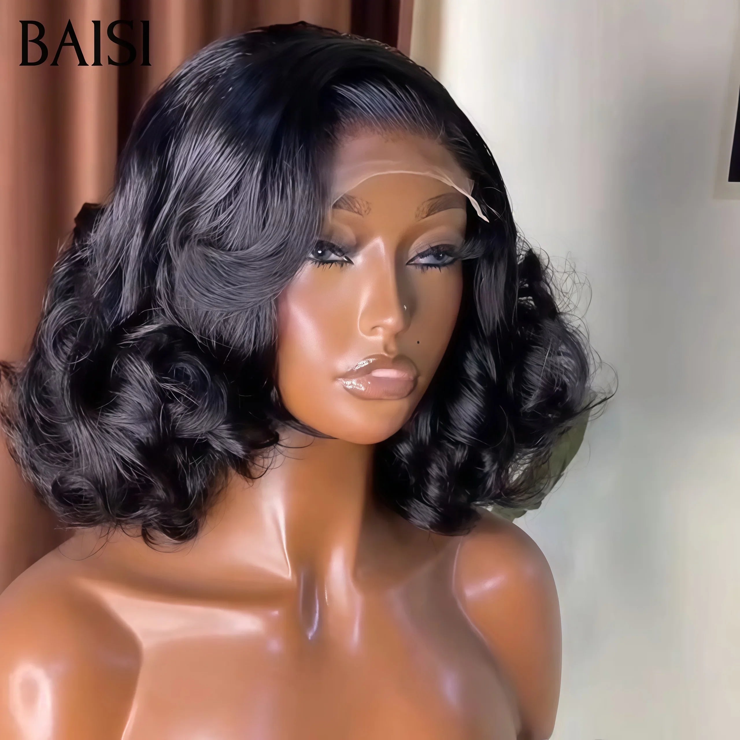 BAISI Compre 2 perucas no mínimo ao preço de fábrica do fornecedor Peruca bob encaracolada lace 13X4 por 53€ ou kinky curly com franja em castanho #4 em 100% cabelo humano verdadeiro (Sem necessidade de código)