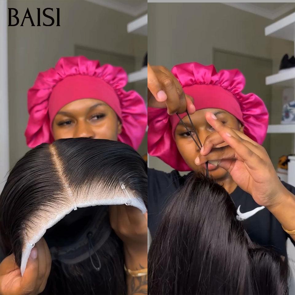 BAISI 4X4 Perruque Lisse Avec cordon de serrage Pré-plucked lace invisible frontale pré-épillées résultat impeccable 100% vrais cheveux humains 4C