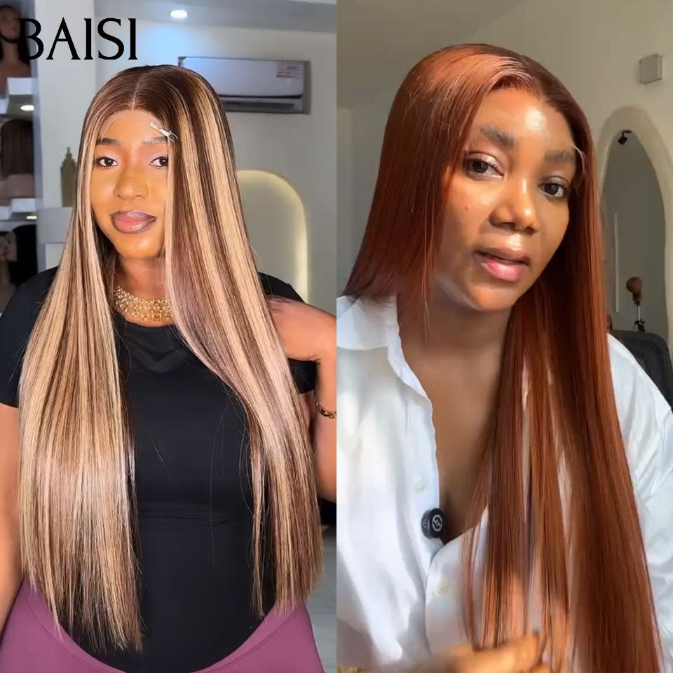 BAISI PROMO 13X4 lace frontal Lisse mixte miel 20 pouces et 4x4 lace closure marron 1B4# 12 pouces Ventes En Gros 2 Perruques 168€ en 100% cheveux humains