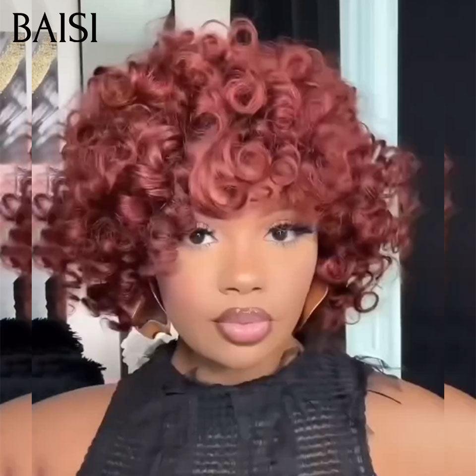 BAISI Offre Flash 89€ Perruque Bob egg wave avec Frange 12 pouces Couleur 33# en Noir Sans Lace en 100% Cheveux Humains BS120