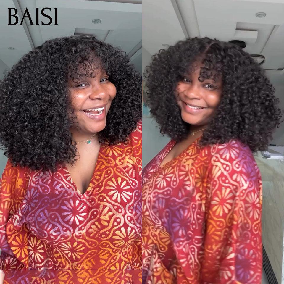 BAISI Luxury Egg Wave Wigs with Bangs Made by Double Drawn Hair with Natural Middle Parting 300% Density