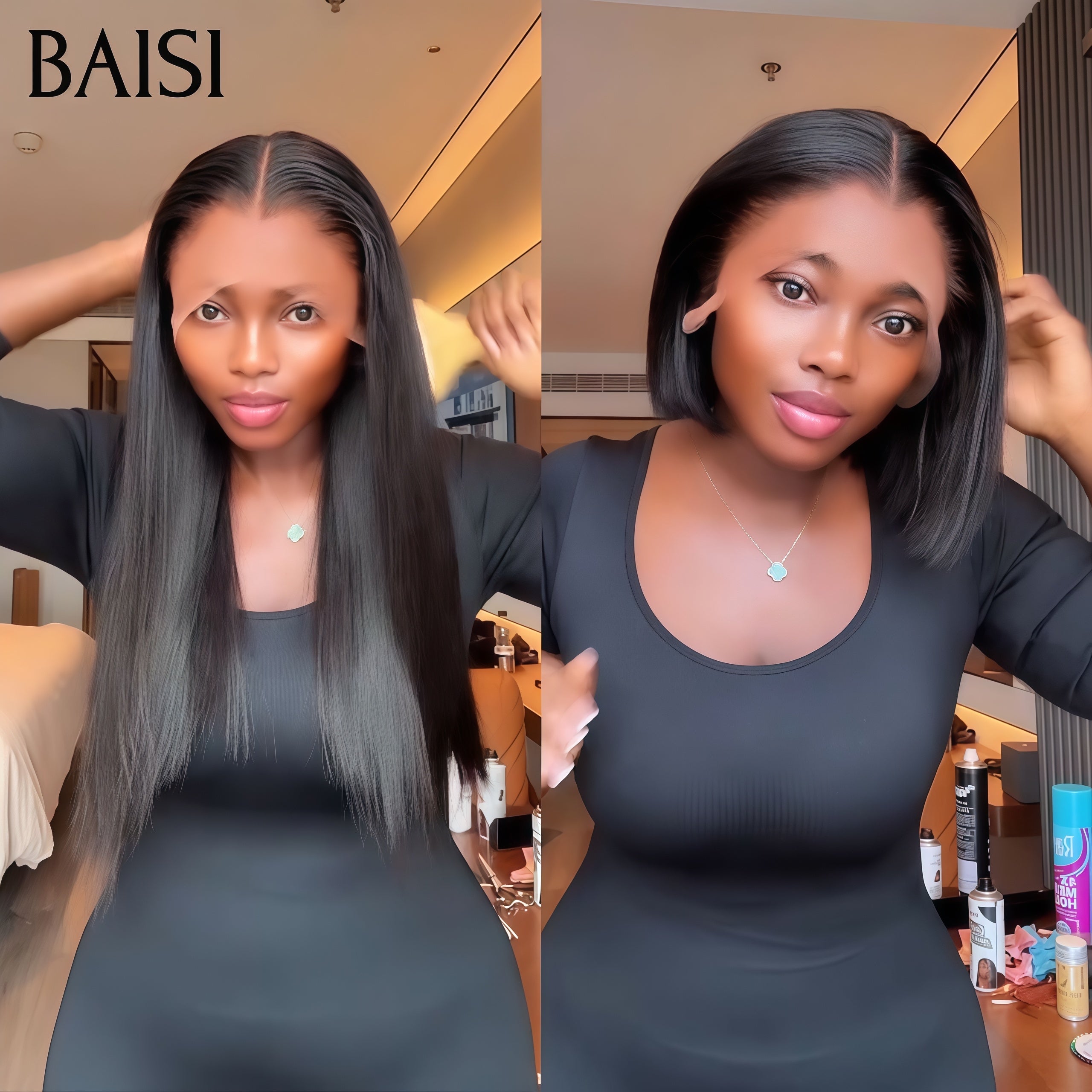 BAISI Achetez 1 + 1 Gratuite = 139€ moitié prix 13x4 lace frontal Lisse BOB 10 Pouces et 20 Pouces en 100% vrais cheveux humains