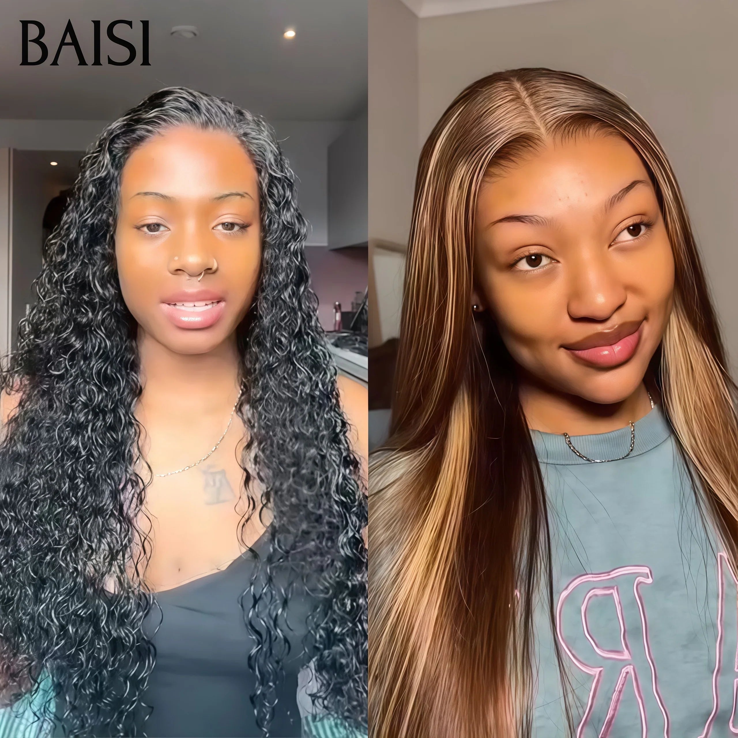 BAISI 2 Wigs WITHOUT glue Body wave and curly wave to resell €275 18 inches in 100% real human hair VIP100