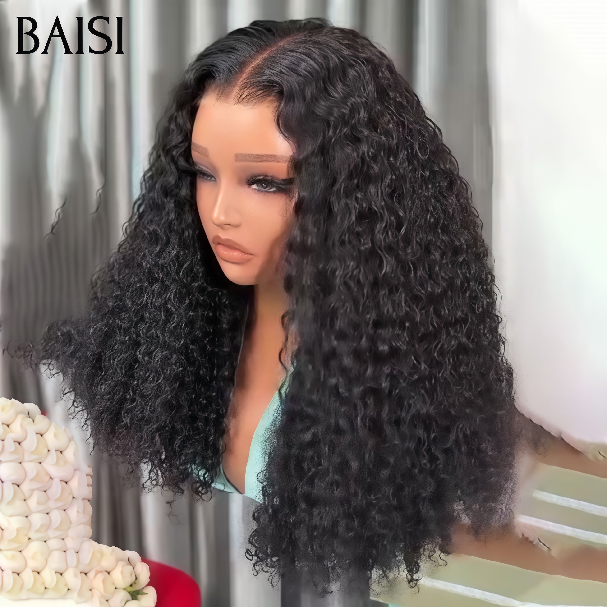Parrucche di lusso BAISI a forma di uovo con frangia, realizzate con capelli doppiamente stirati con riga centrale naturale, densità del 300%