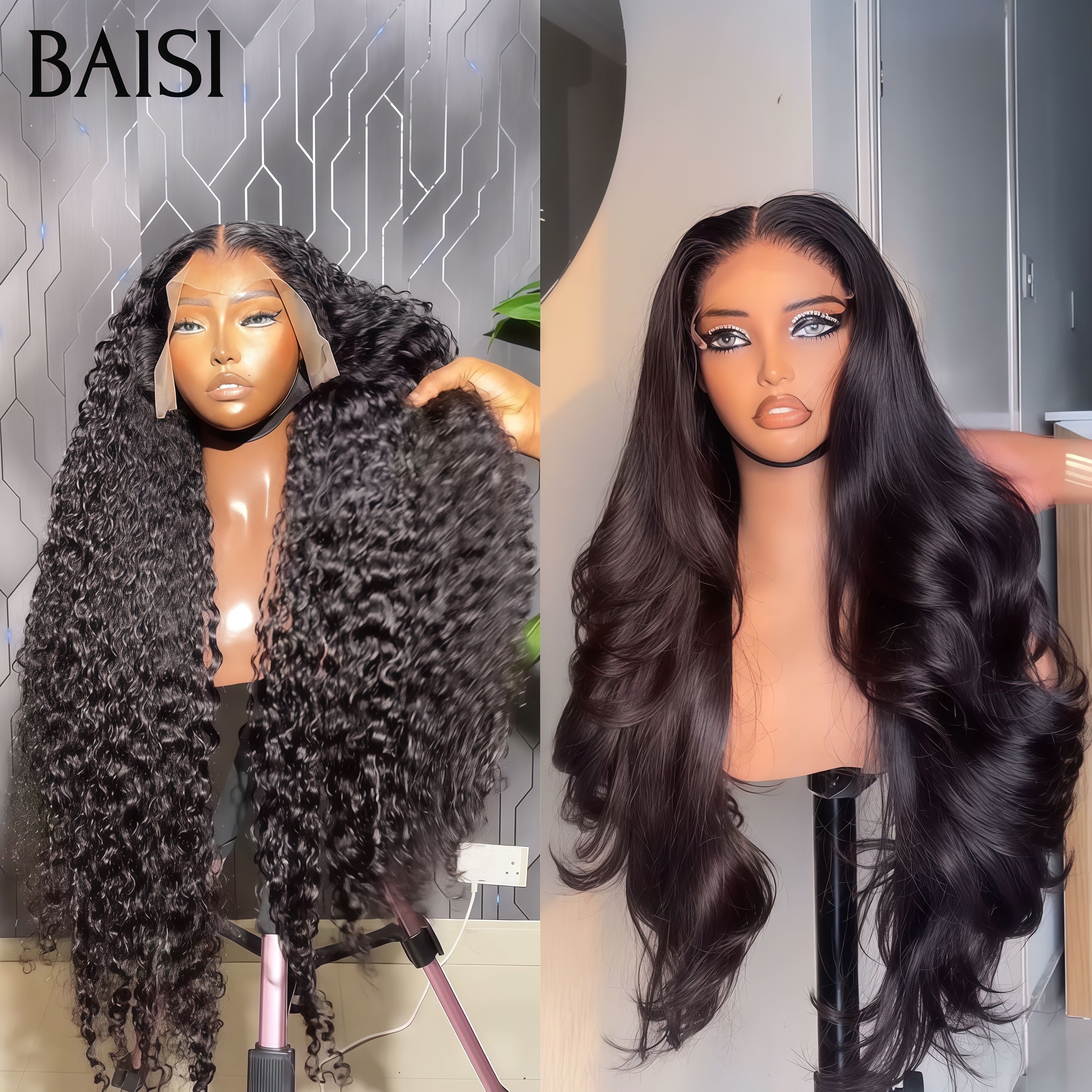 BAISI Peruca preço de grossista hoje 2 perucas 30 polegadas Promo 4x4 lace closure body wave e frontal 13X4 curly wave 100% cabelo humano