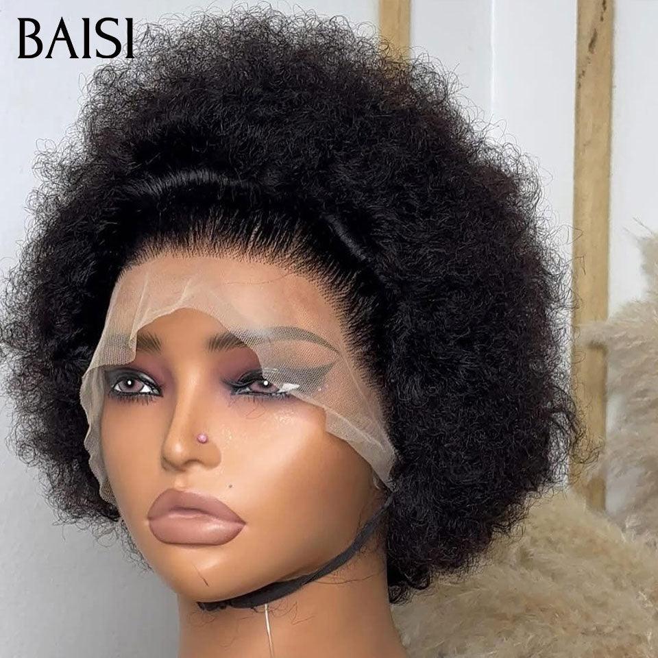 BAISI 13X4 Pizzo Parrucche Grande Promo arrivo pixie corte afro riccia Marrone #4 100% Capelli Umani