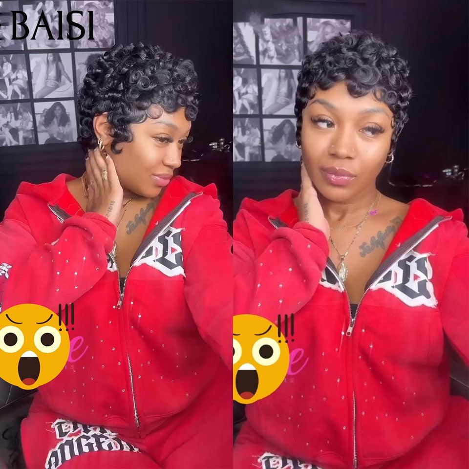 BAISI Grande Promo Sans Colle petite coupe fabriqué à la machine finger wave 59€ En 100% Cheveux Humains
