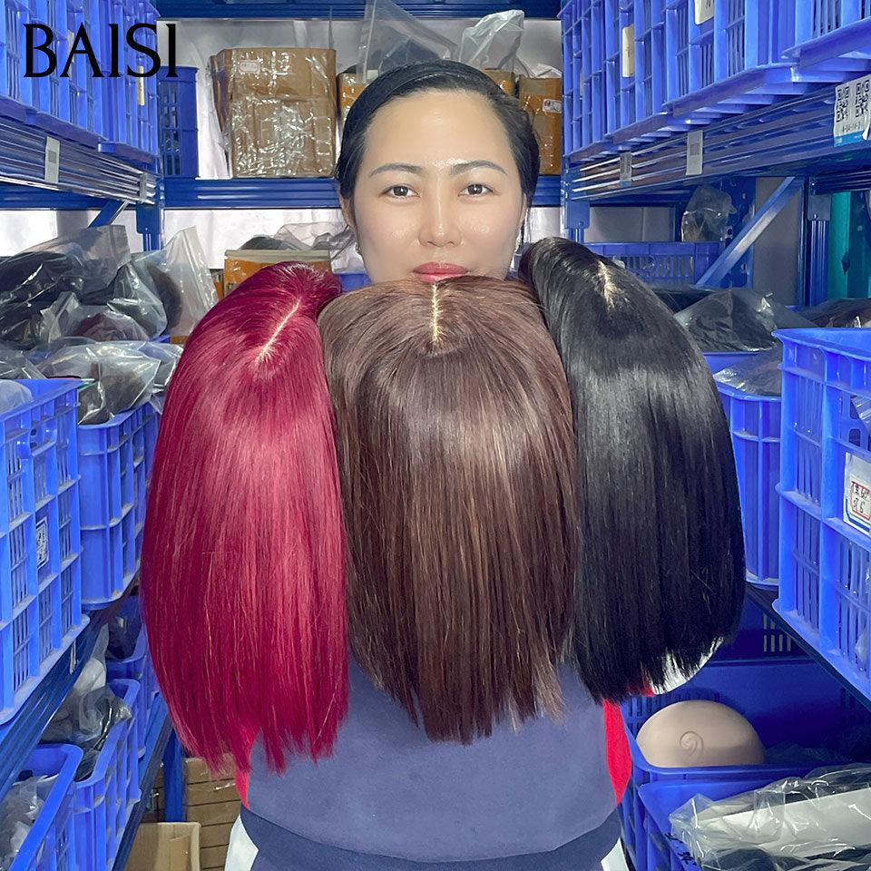 BAISI 3 Perruques bob Lisse avec Frange DE luxe pour revendre 195€ 8 pouces en Couleur Marron ou Bordeaux ou NOIR 250% densité en 100% vrais cheveux humains