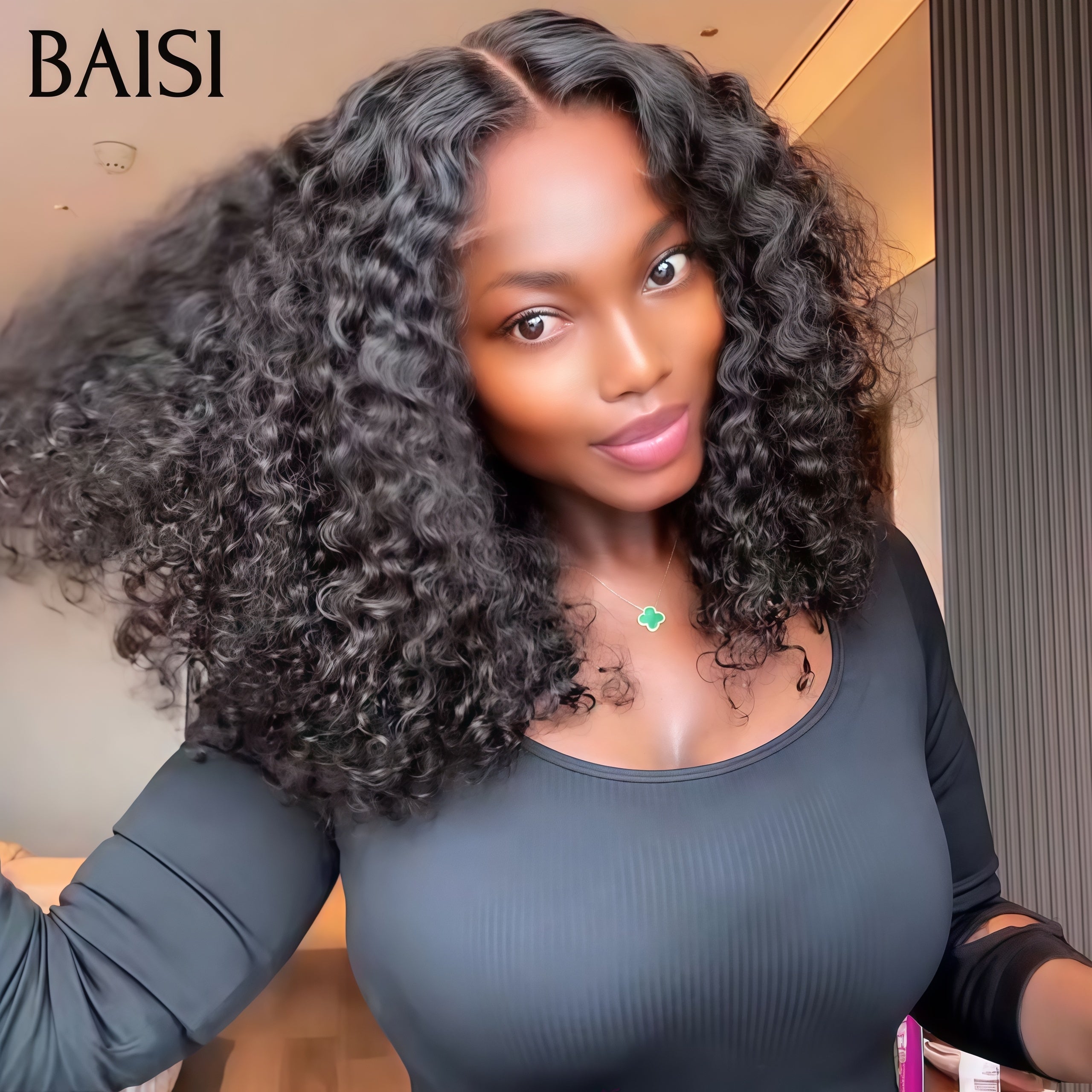 BAISI Achetez 2 perruques minimum au prix d'usine fournisseur 4x4 closure perruque Curly en 100% cheveux humains en cheveux indians brésiliens (Pas Besoin de Code)