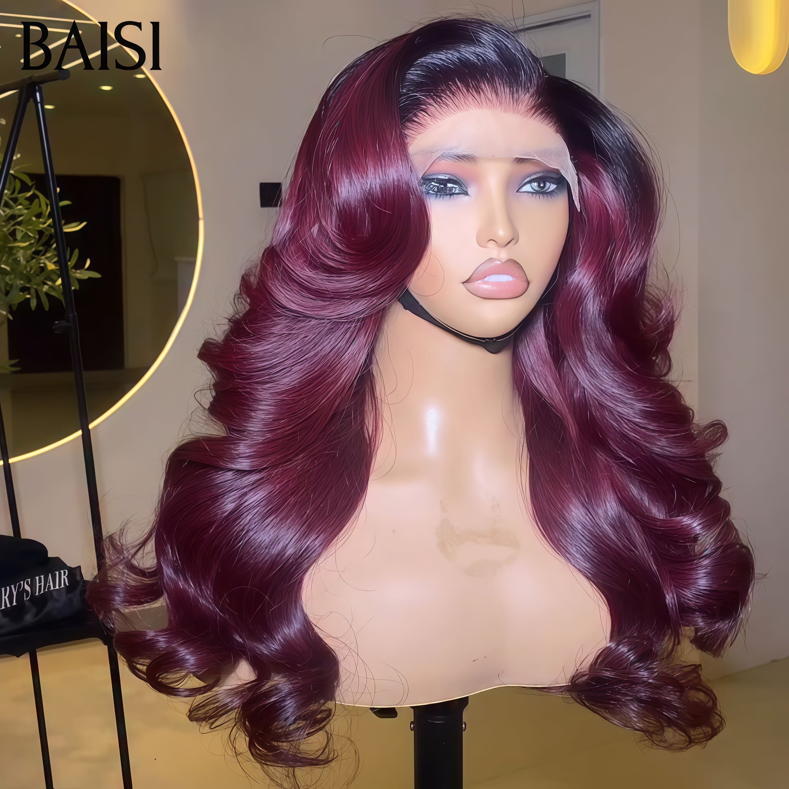 BAISI 4x4 lace perruque Body Wave 20 pouce Sans Colle 145€ en Couleur Bordeaux à moitié prix en 100% cheveux humains