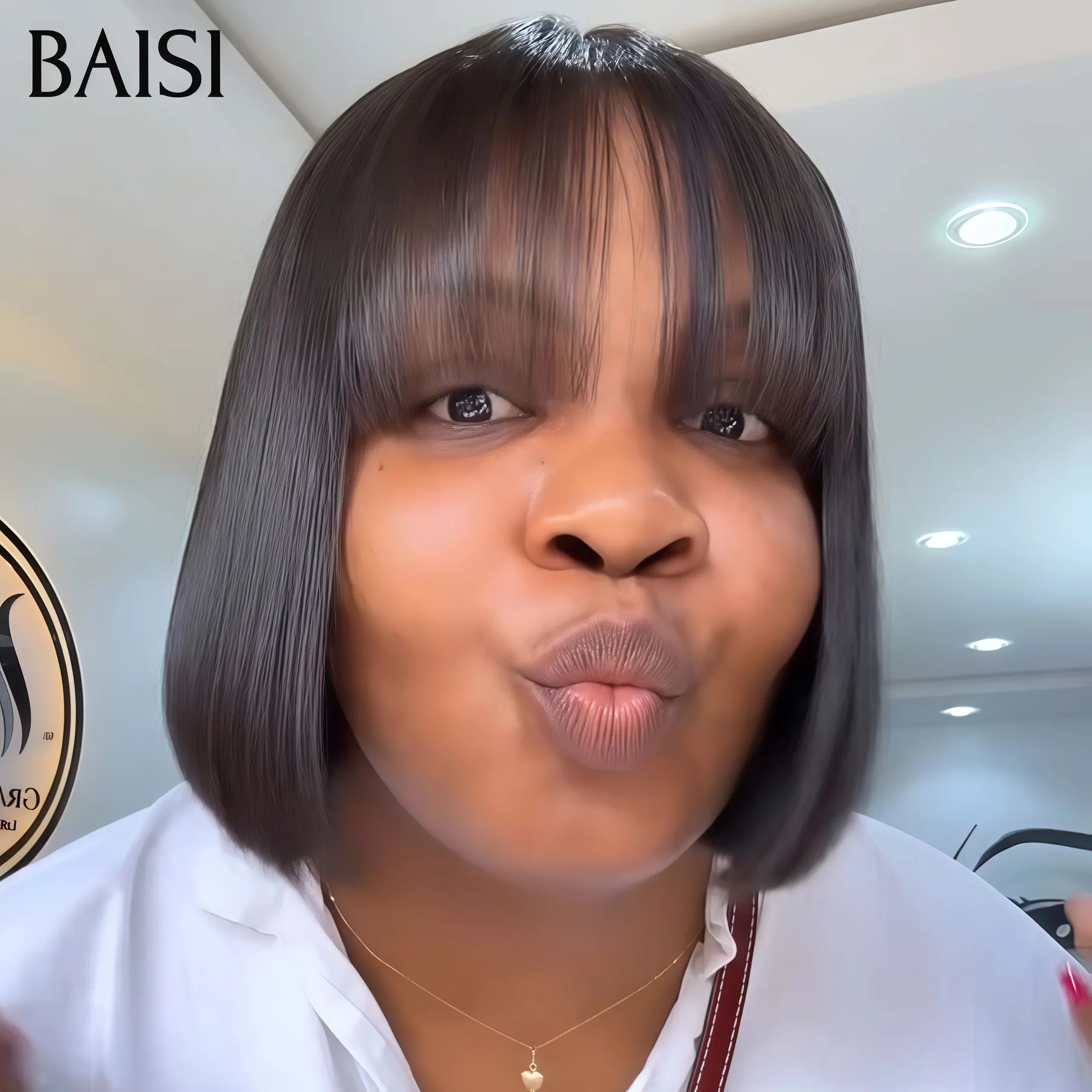 BAISI Offre Flash 59€ 8 Pouces Bob lisse Avec Frange Perruques de Luxe 100% Vietnam Hair SDD BONE STRAIGHT A1 Fabriquées par les cheveux double drawn 15A sans Lace sans colle BS65