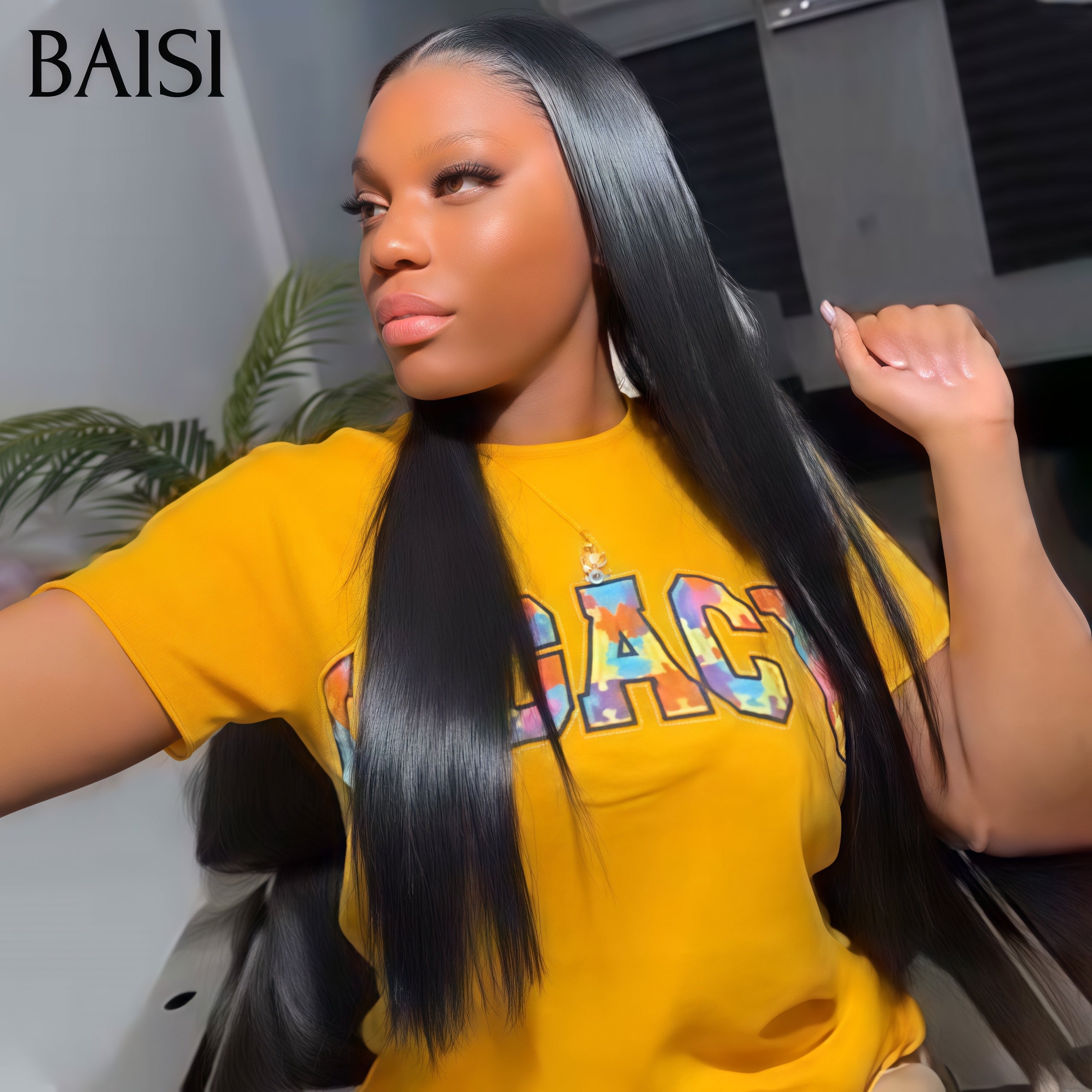 BAISI Fecho 4x4 Peruca Lisa 18 Polegadas 109€ Pré-desfiada Sem Necessidade de Cola em 100% Cabelo Cru Lace já cortada B