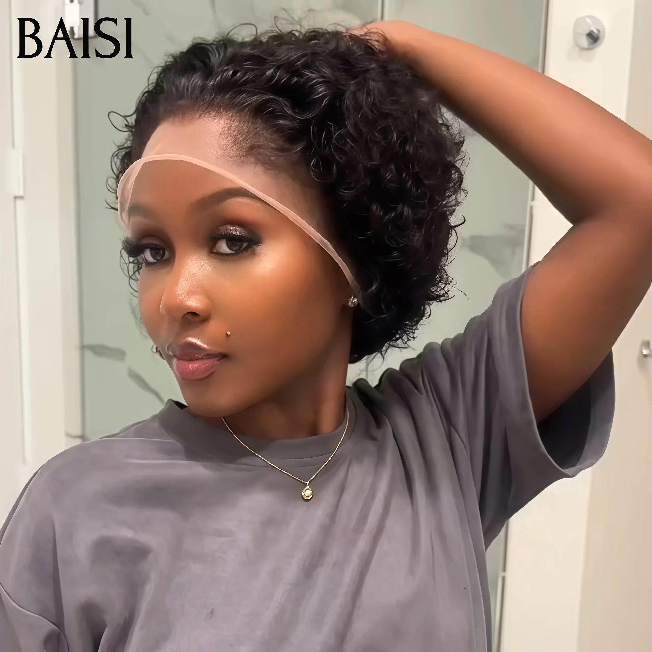 BAISI Promozione Curly Pixie 75€ 2 Parrucche bob Prezzo all'ingrosso 174€ Nero 100% capelli umani veri
