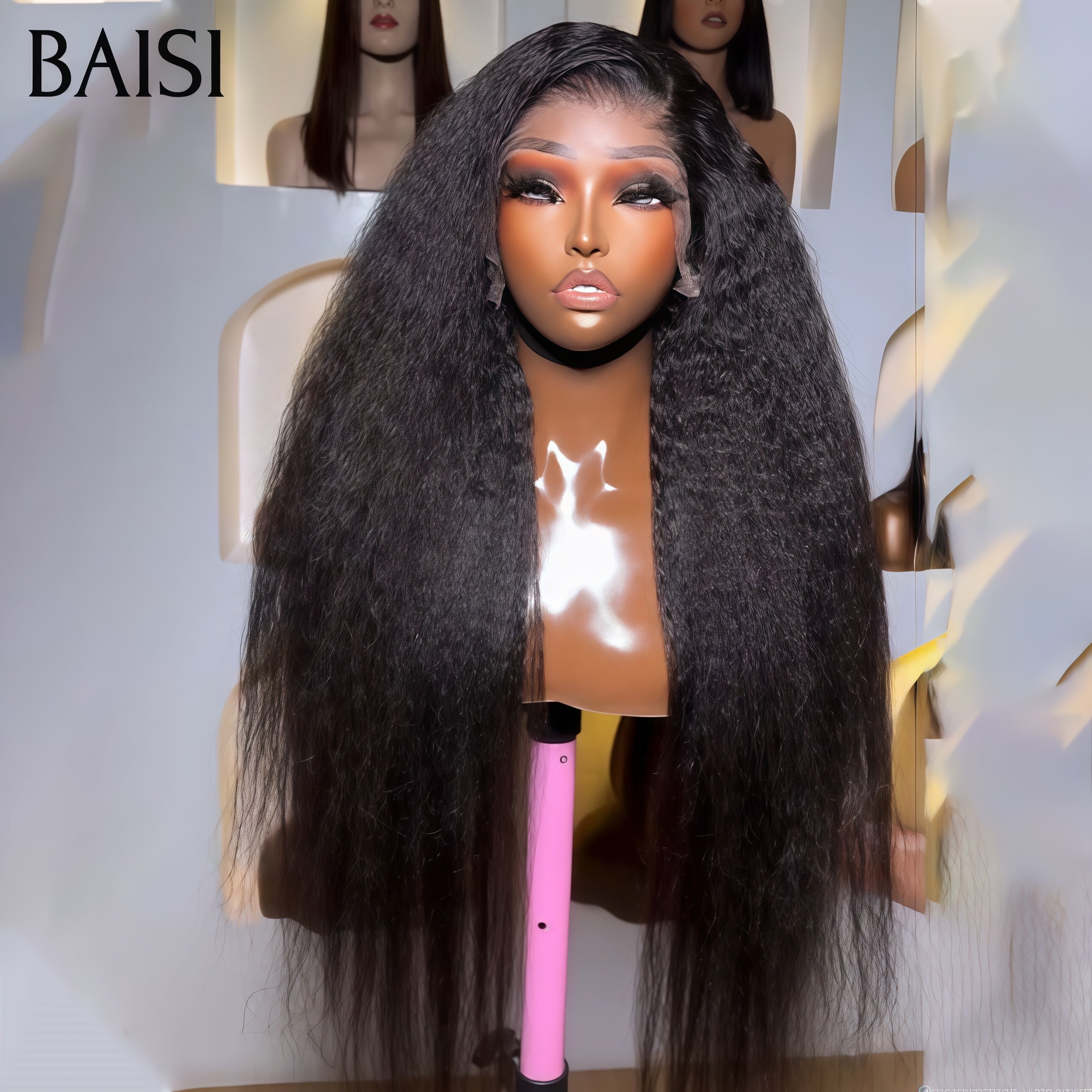 BAISI 13x4 lace frontal Kinky Straight Noir + 1 Bonnet + 1 Fer Gratuit