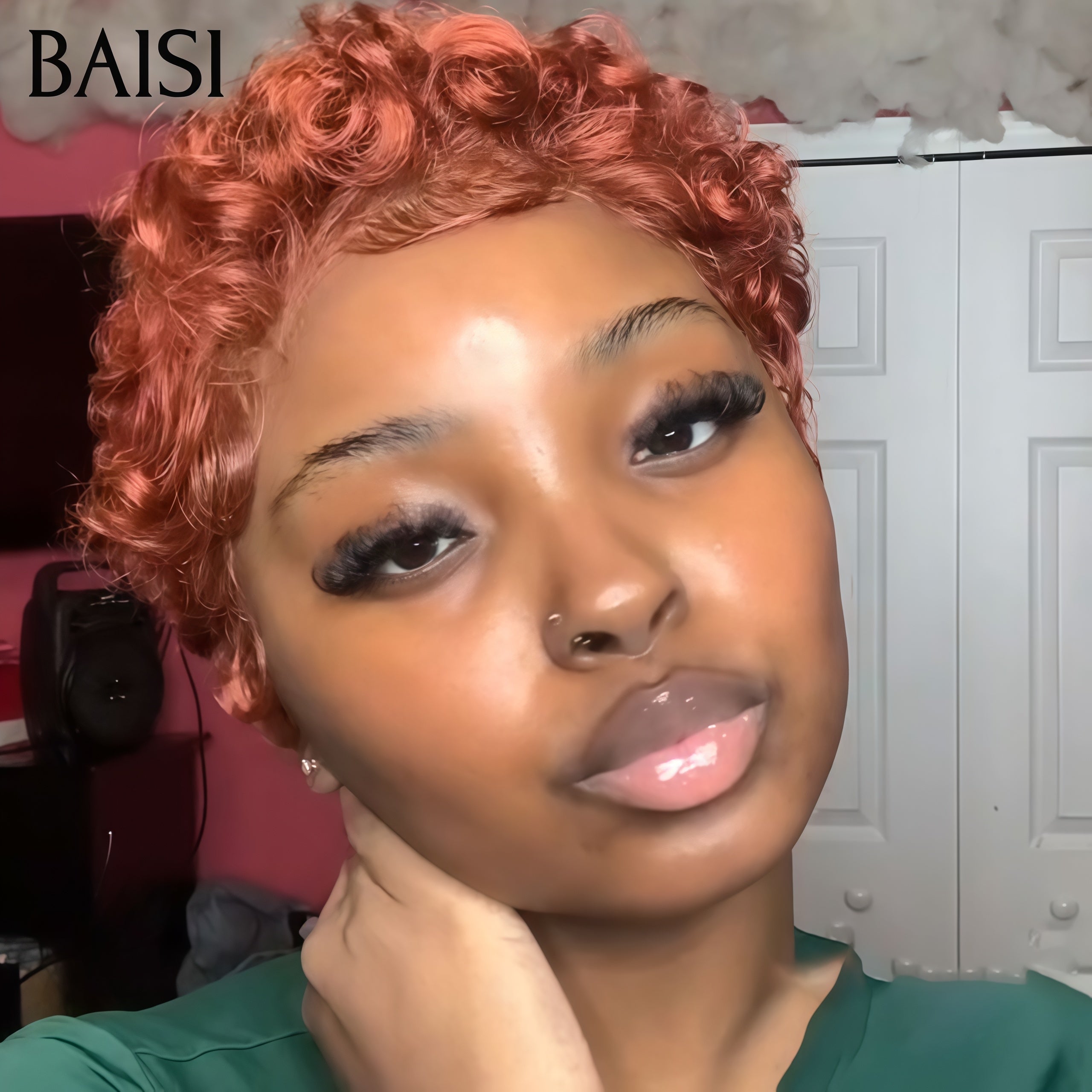 BAISI Pixie Cut Lace Frontal 13x4 Ricci arancione 58€ o #1B99J Bordeaux 76€ in 100% Capelli Umani Veri D