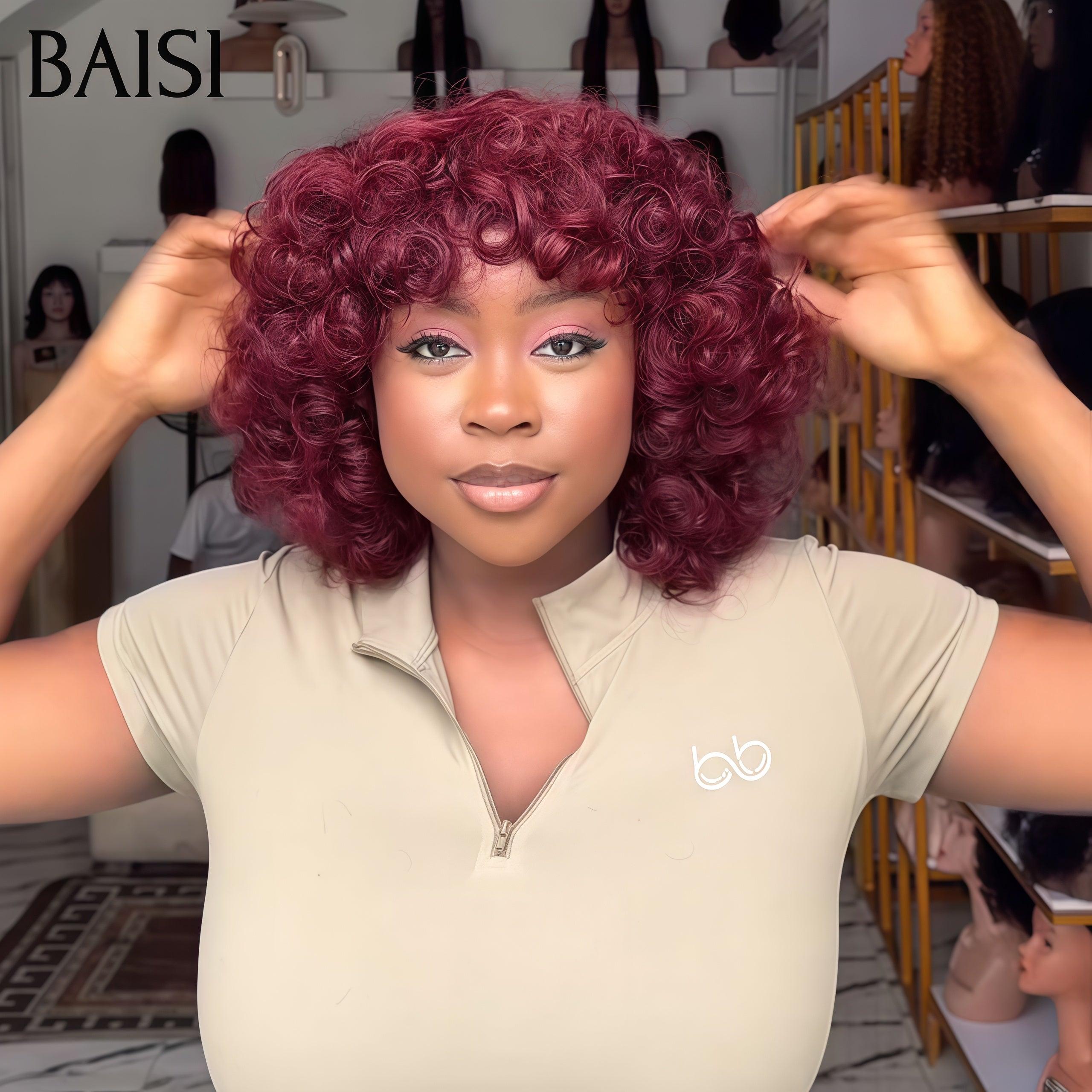 BAISI Perruque Bouclée Egg Wave 76€ Sans Colle avec Frange 4 couleurs en 100% Cheveux Humains