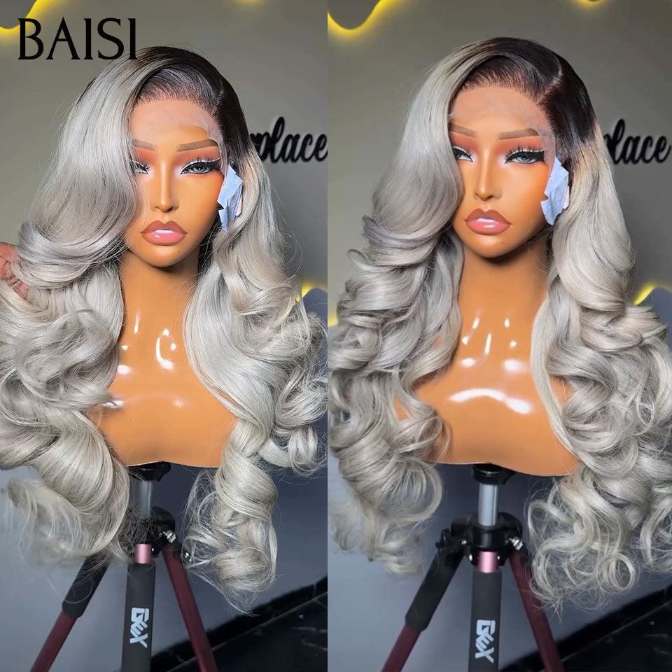 BAISI Collection Pepe e Sale 13X4 Frontal Parrucca Body Wave grigio chiaro misto violetto In 100% Capelli Umani Veri