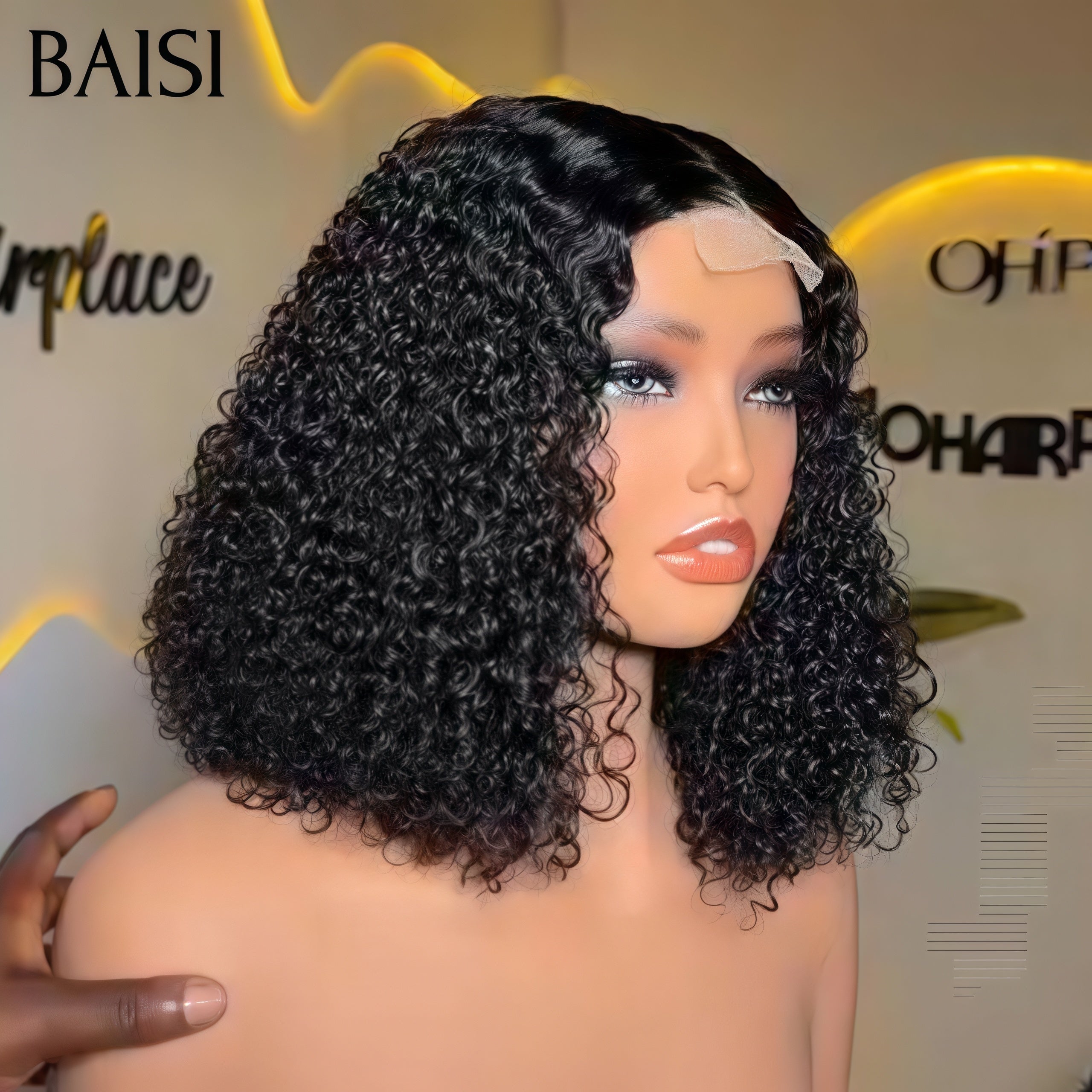 BAISI 4X4 Closure Perruque Lisse Bouclée Frisée water wave 250% Densité en 100% Cheveux humains