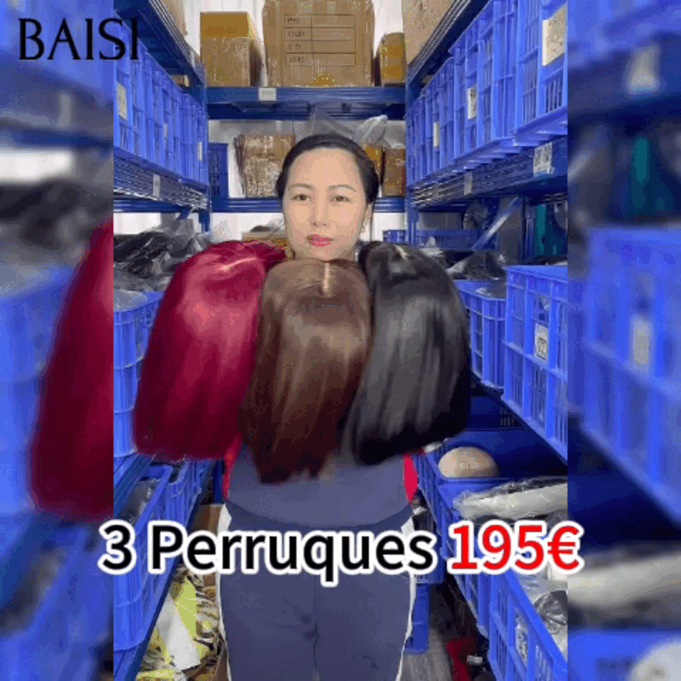 BAISI 3 Perruques bob Lisse avec Frange DE luxe pour revendre 195€ 8 pouces en Couleur Marron ou Bordeaux ou NOIR 250% densité en 100% vrais cheveux humains