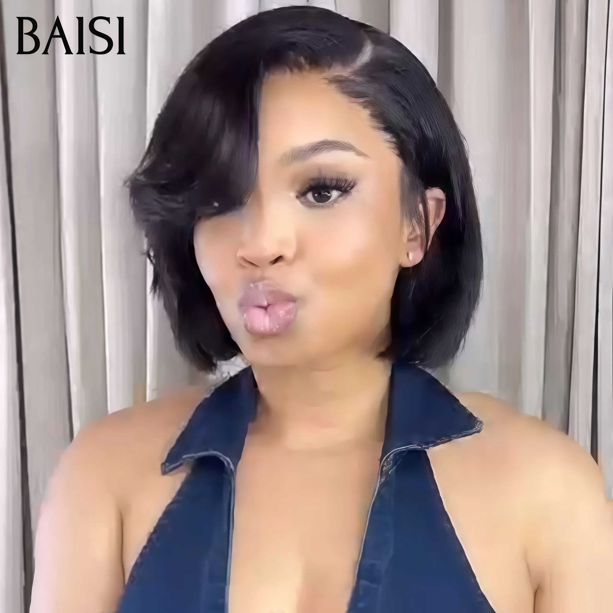 BAISI PROMOTION 69€ Perruque 4X4 lace Bob 8 Pouces Lisse NOIR Moitié Prix en 100% Cheveux Humains MP50