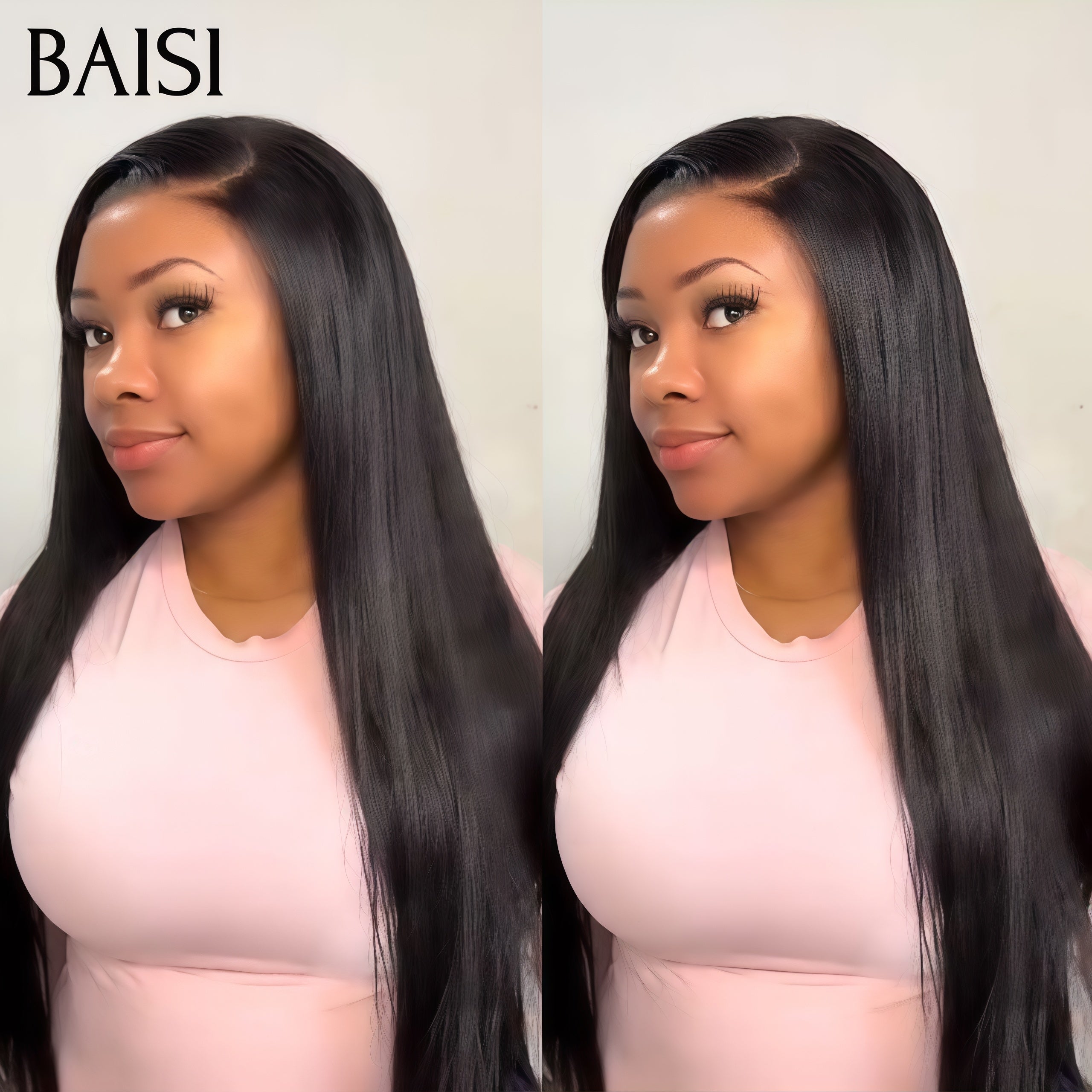BAISI 13x4 lace frontal Perruque Lisse 22 pouce 159€ en Noir Sans Colle Lace déjà couper Facile à Porter en 100% Cheveux Humains