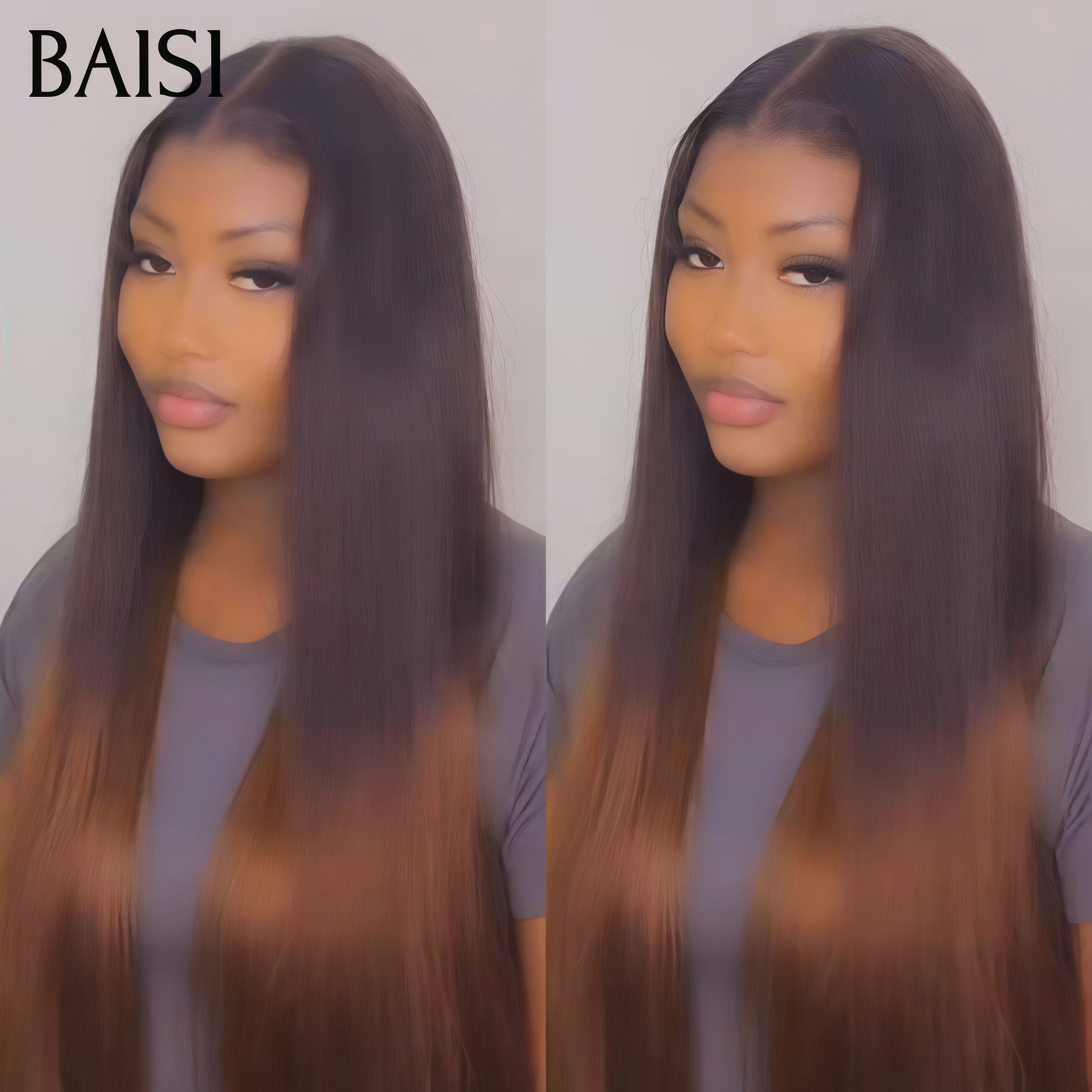 BAISI 13x4 Lace Frontal Perruque lisse en couleur brun 100€ PROMO Le plus BAS PRIX En 100% Cheveux Humains
