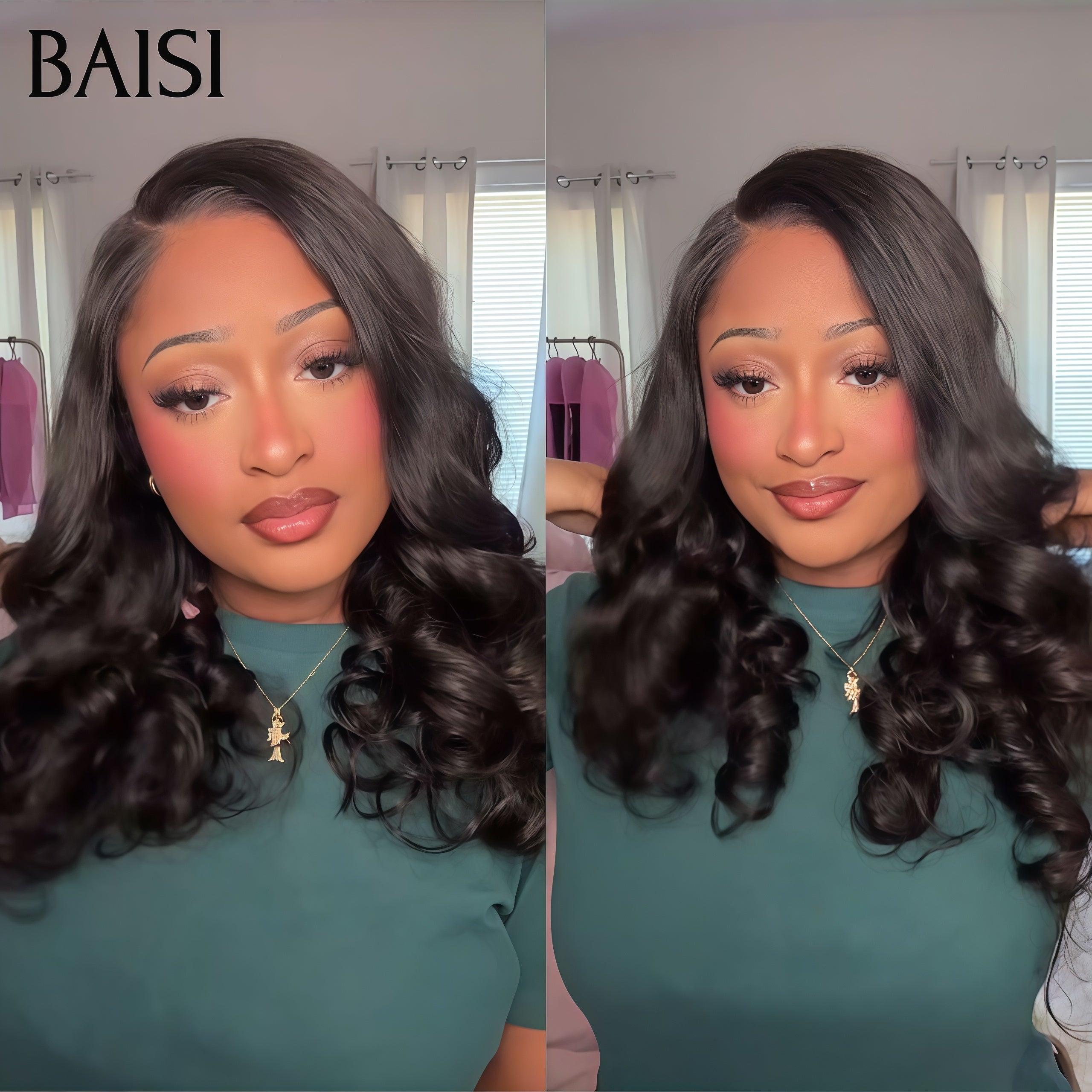 BAISI 13x6 Frontal Straight Pre-Plucked Wig No Glue Needed in 100% Raw Hair Lace Already Cut B