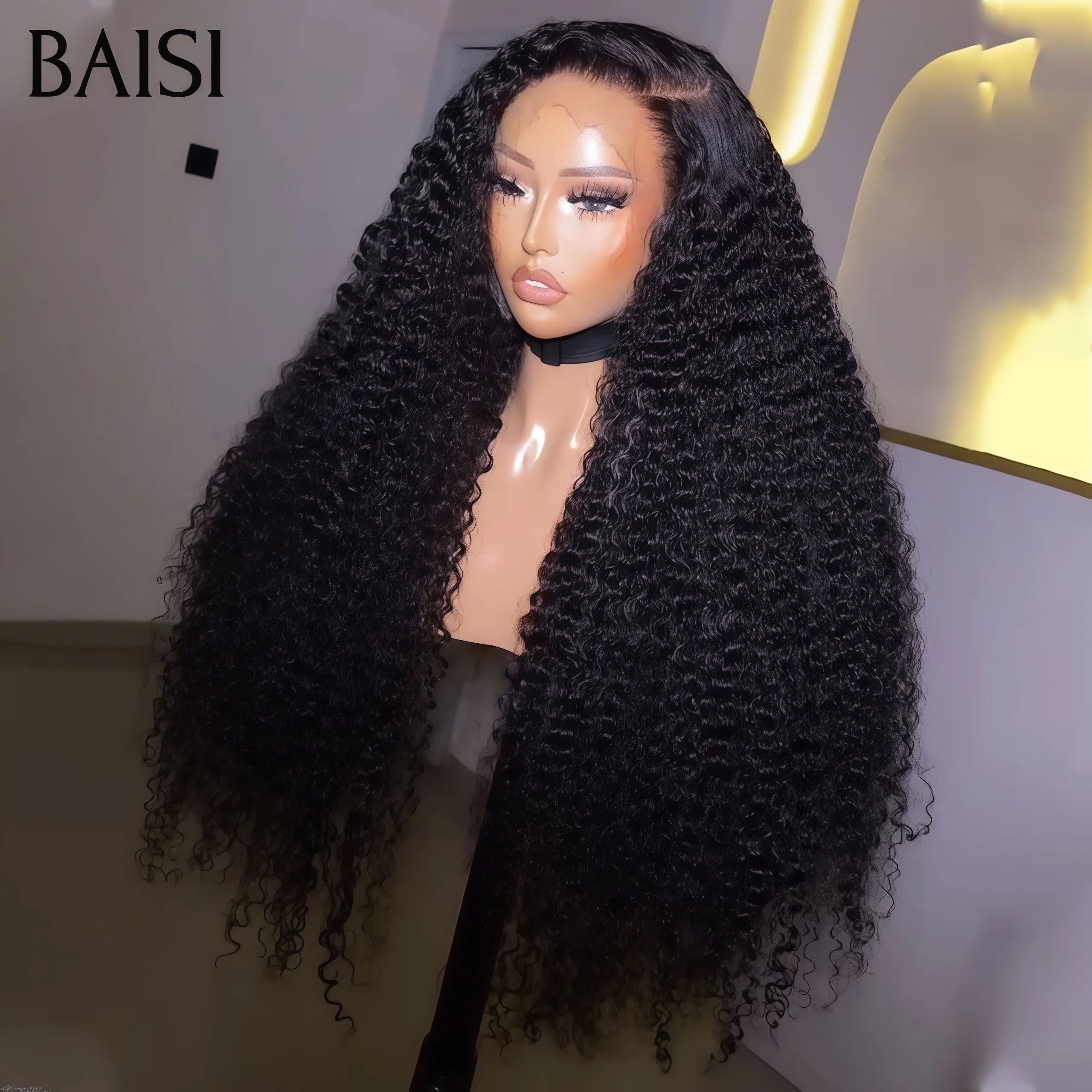 BAISI 13X4 lace frontal Perruques pour revendre long curly wave couleur NOIR en 100% vrais cheveux humains