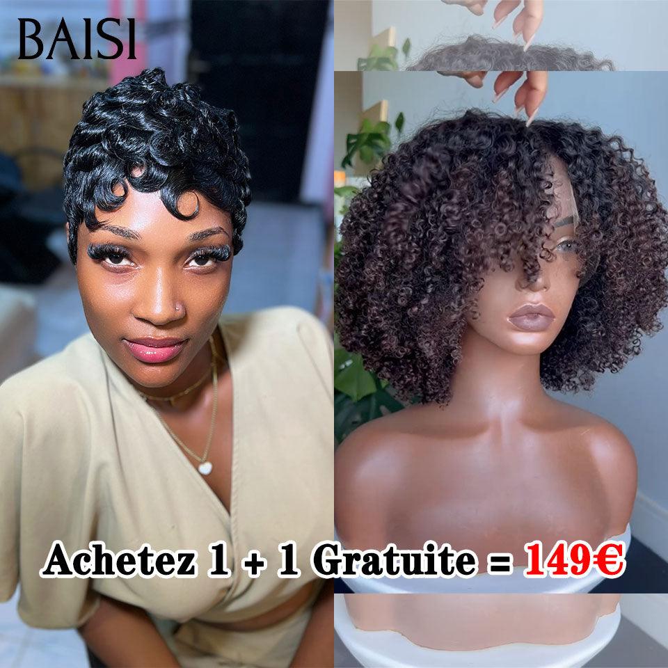 BAISI Compra 1 + 1 Gratis = 149€ pixie #9012 e curly wave 13X4 lace marrone o vendita flash 4 parrucche in 100% capelli umani veri 200 euro