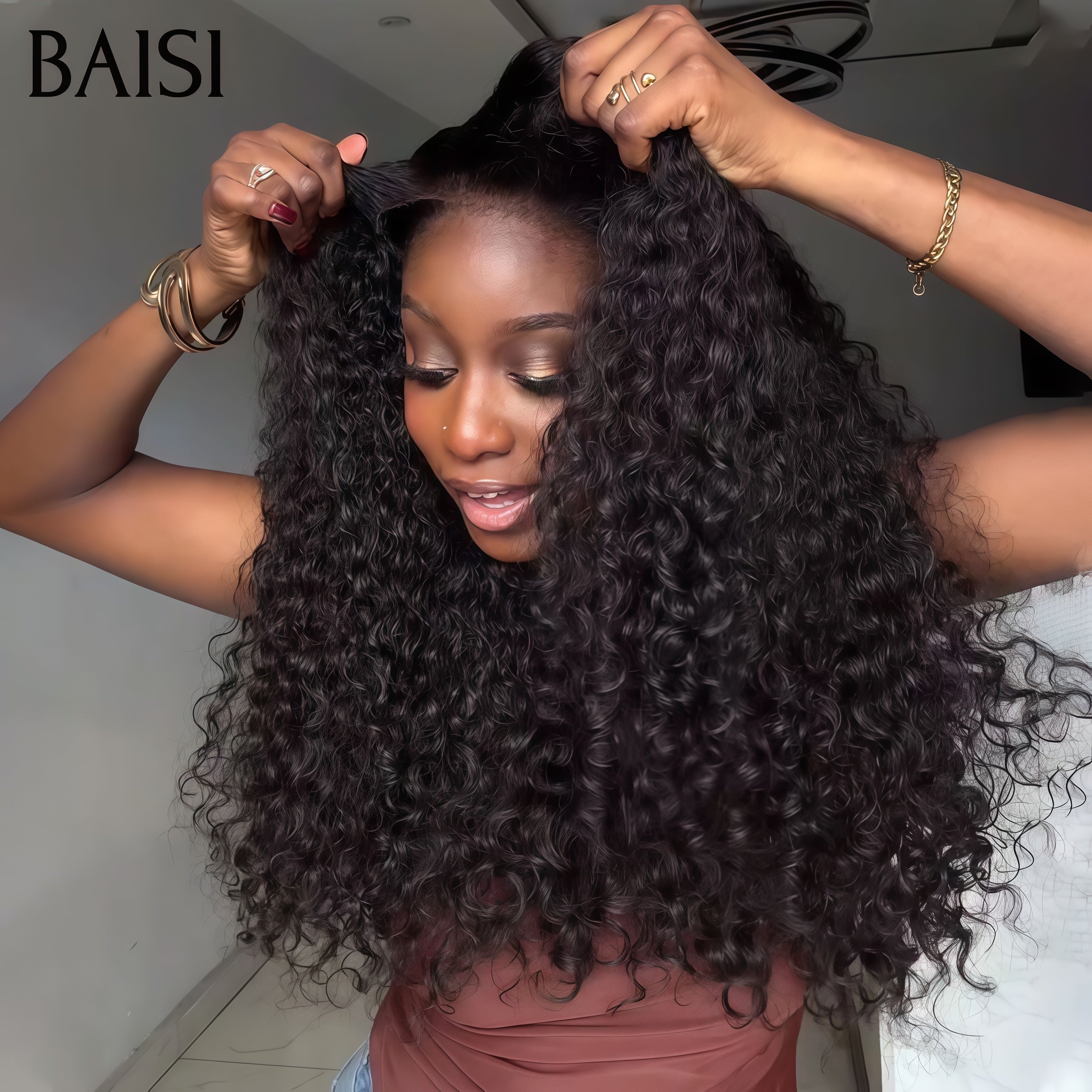 BAISI 13x4 Lace Frontal Parrucca riccia Wave Grande PROMO BLACK FRIDAY PREZZO BASSO oggi Senza Colla Lace già tagliata Facile da Indossare In 100% Capelli Umani