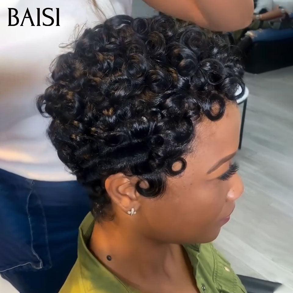 BAISI Achetez 2 perruques minimum au prix d'usine fournisseur perruques pixie chioma finger wave ou water wave en Couleur NOIR (Pas Besoin de Code)