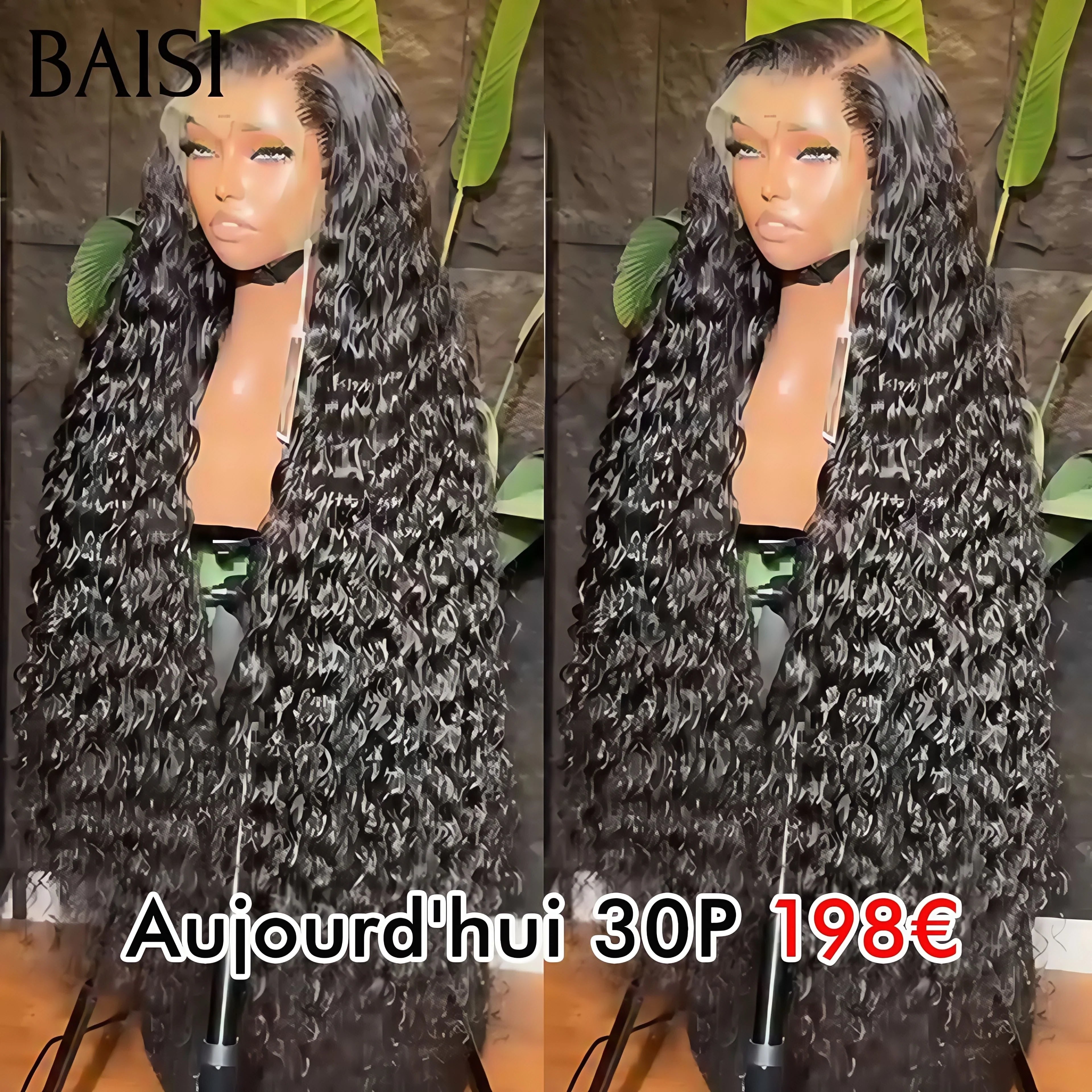 BAISI Aujourd'hui 30P 198€ 13x4 Lace Frontale Lace Perruque 1B# Bouclé deep wave 100% Cheveux Humains FR38