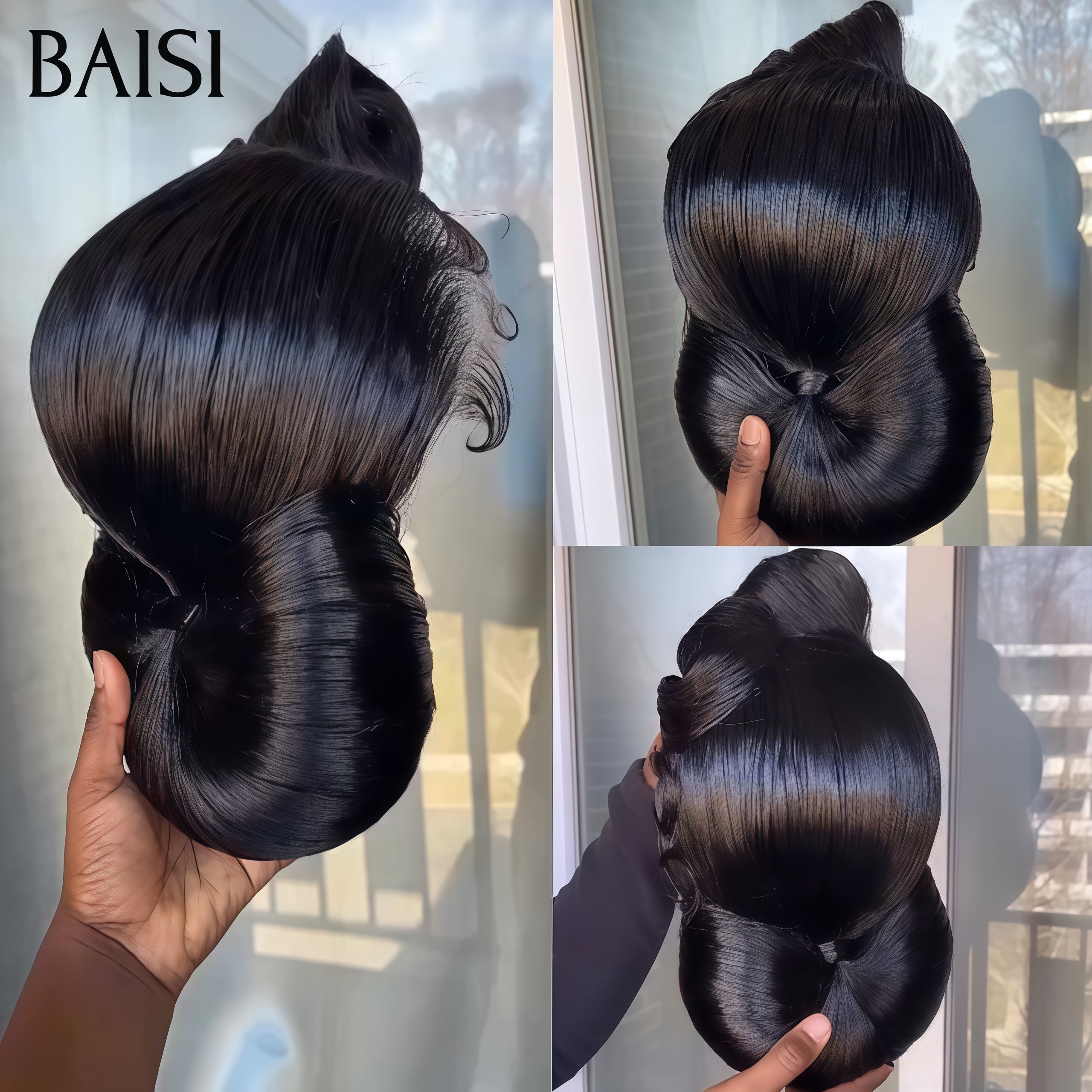 BAISI Coiffure de luxe Afra Perruques Mariage noir Prête à porter chignon et personalisation comme sur la vidéo 100% identique avec lace frontale événement spécial